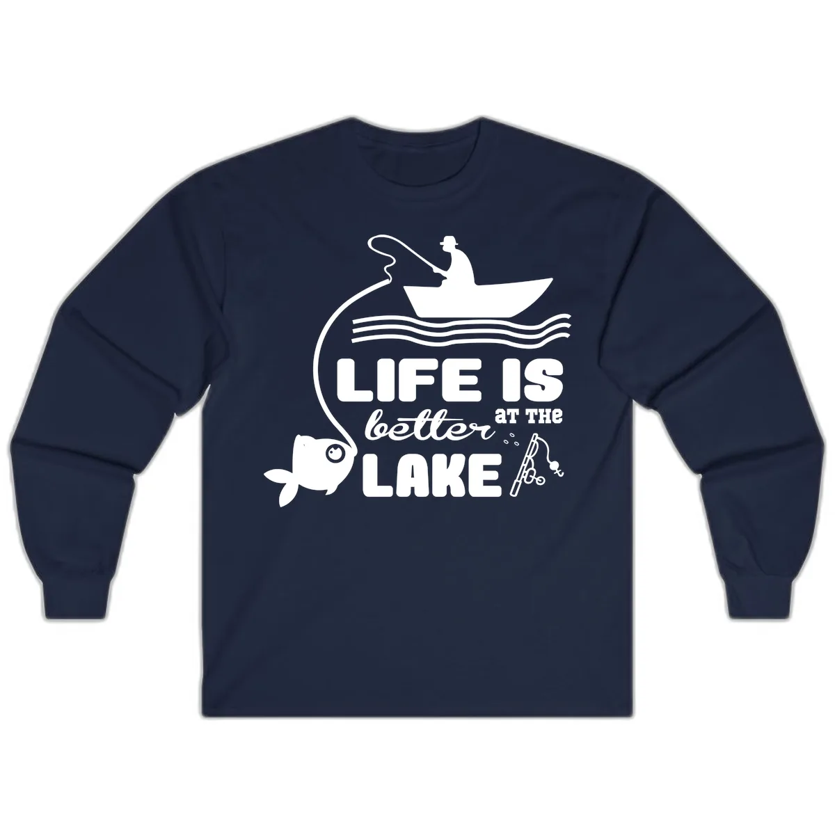 Life Is Better At The Lake Fishing Long Sleeve in Navy