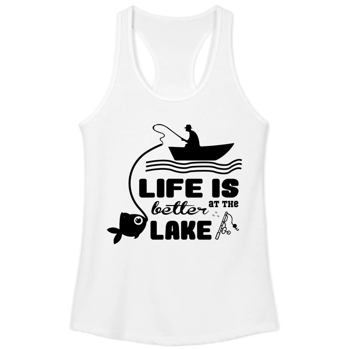 Life Is Better At The Lake Fishing Ladies Tank in White