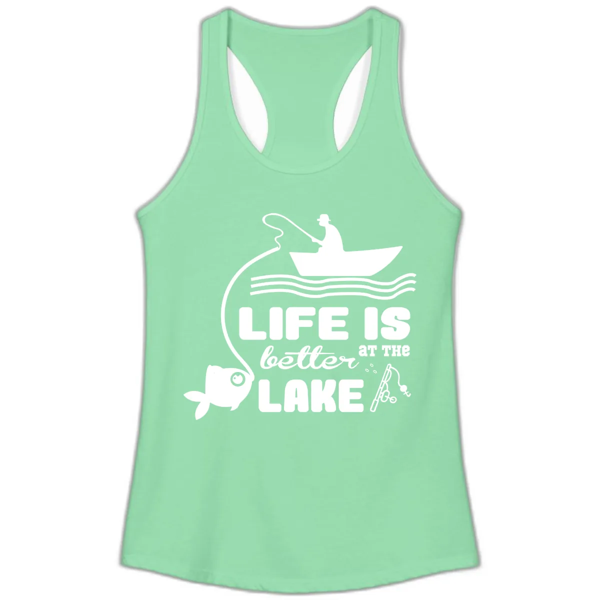 Life Is Better At The Lake Fishing Ladies Tank in Solid Mint