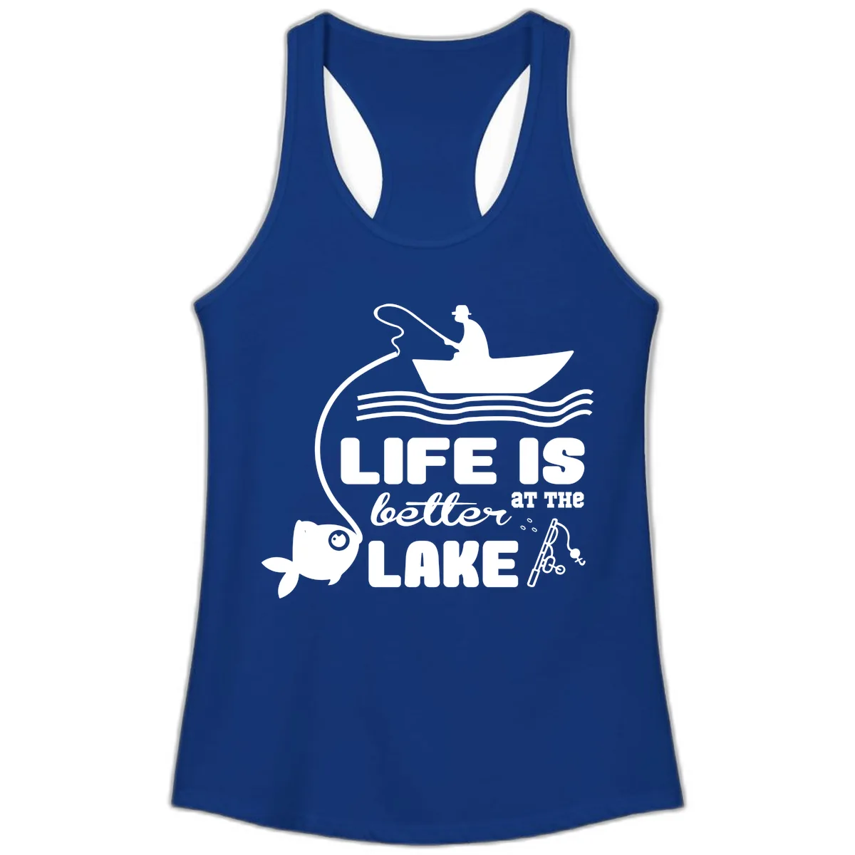 Life Is Better At The Lake Fishing Ladies Tank in Solid Royal