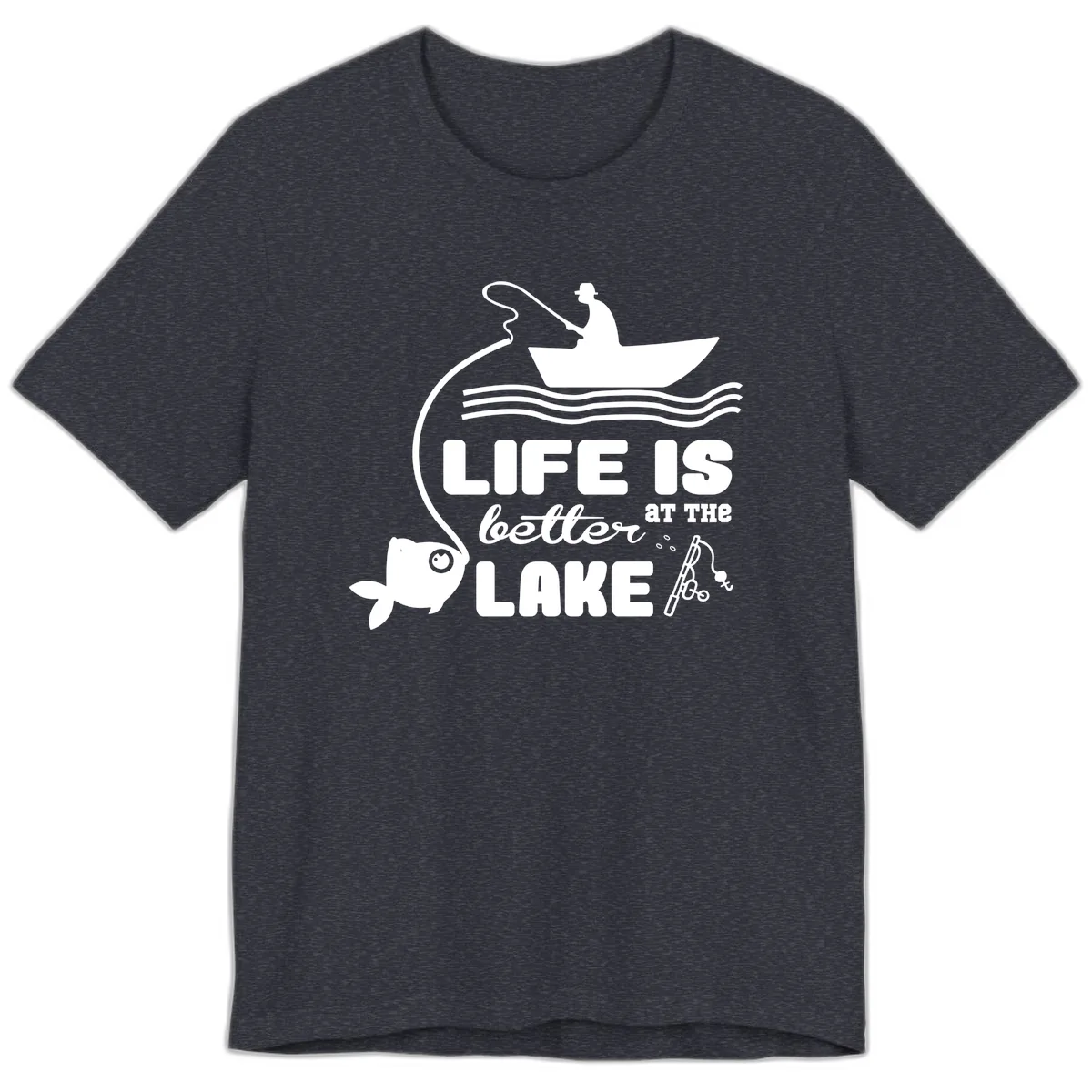 Life Is Better At The Lake Fishing Premium T-Shirt in Heather Navy