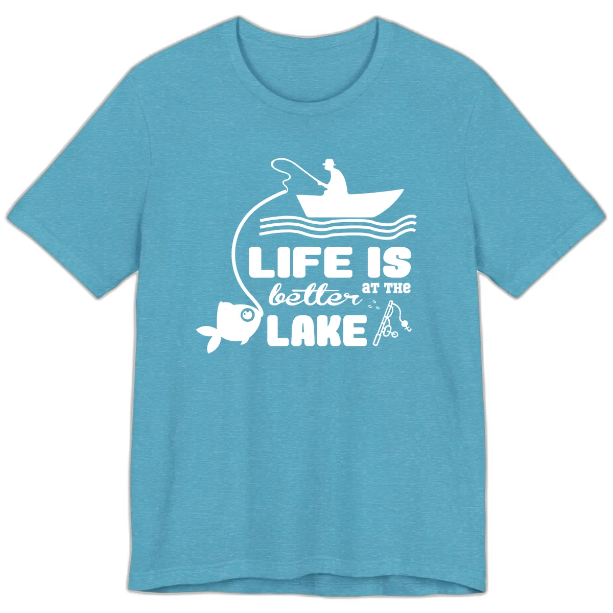 Life Is Better At The Lake Fishing Premium T-Shirt in Heather Aqua