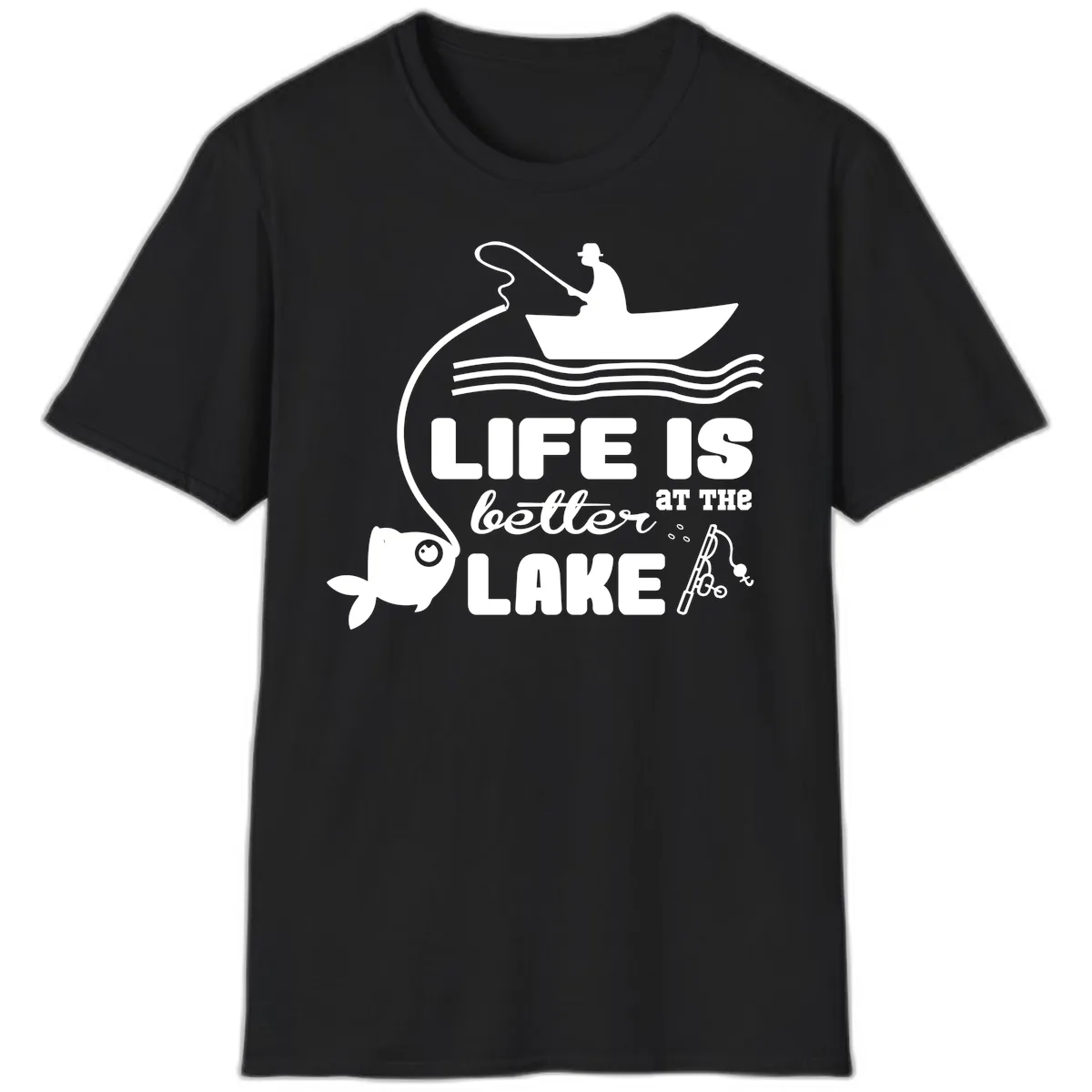 Life Is Better At The Lake Fishing T-Shirt in Black