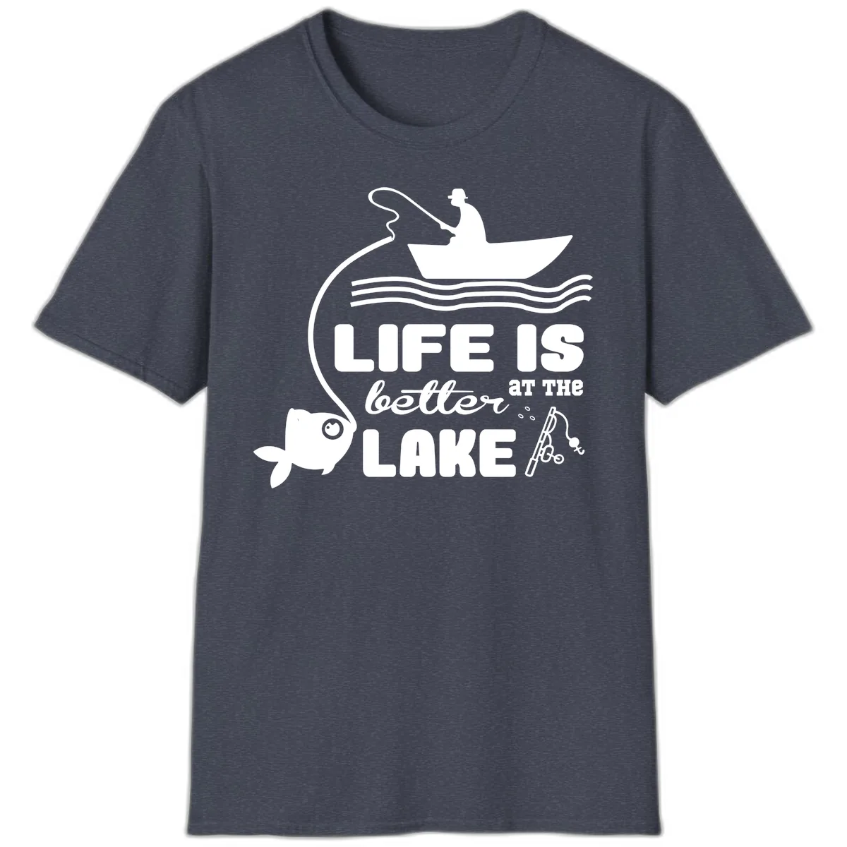 Life Is Better At The Lake Fishing T-Shirt in Heather Navy