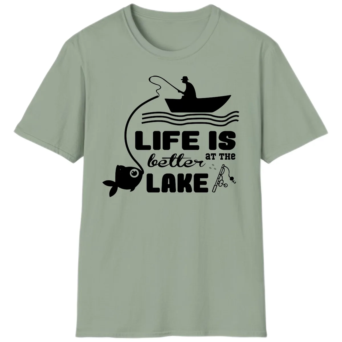 Life Is Better At The Lake Fishing T-Shirt in Sage