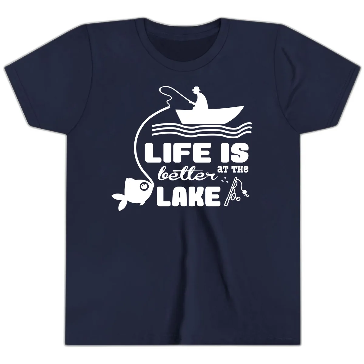 Life Is Better At The Lake Fishing Youth T-Shirt in Navy