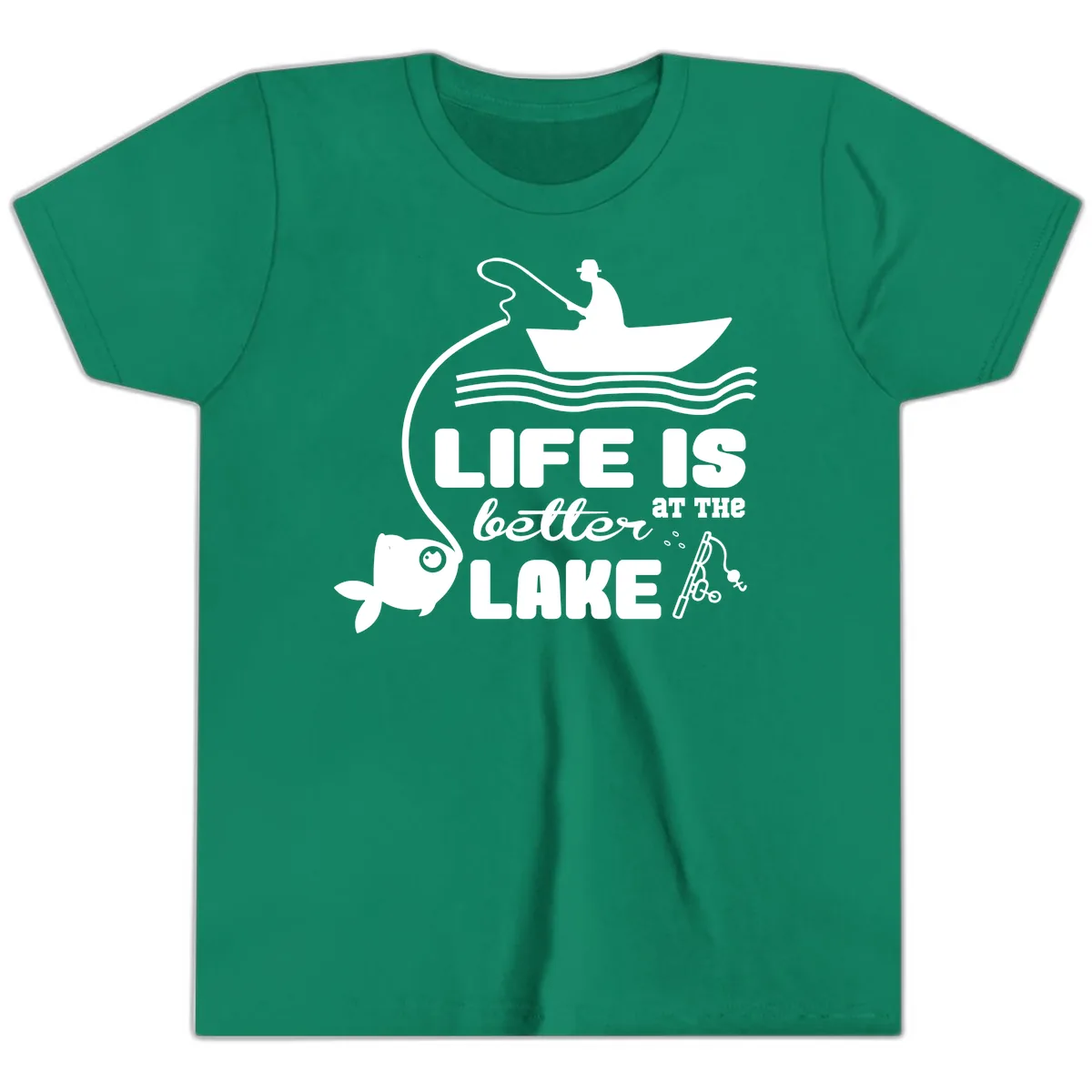 Life Is Better At The Lake Fishing Youth T-Shirt in Kelly