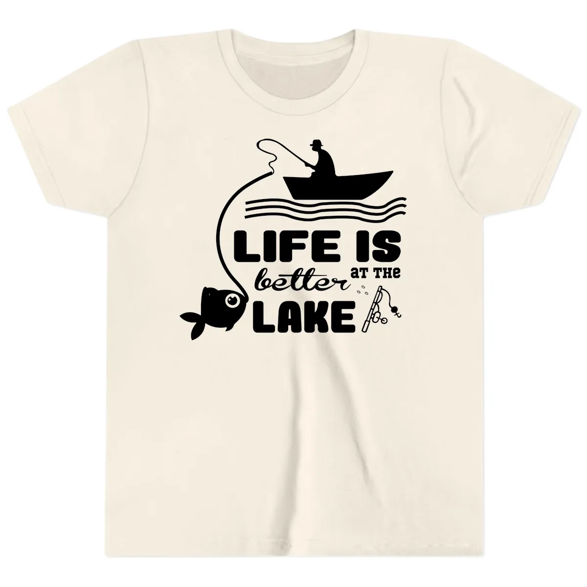 Life Is Better At The Lake Fishing Youth T-Shirt in Natural