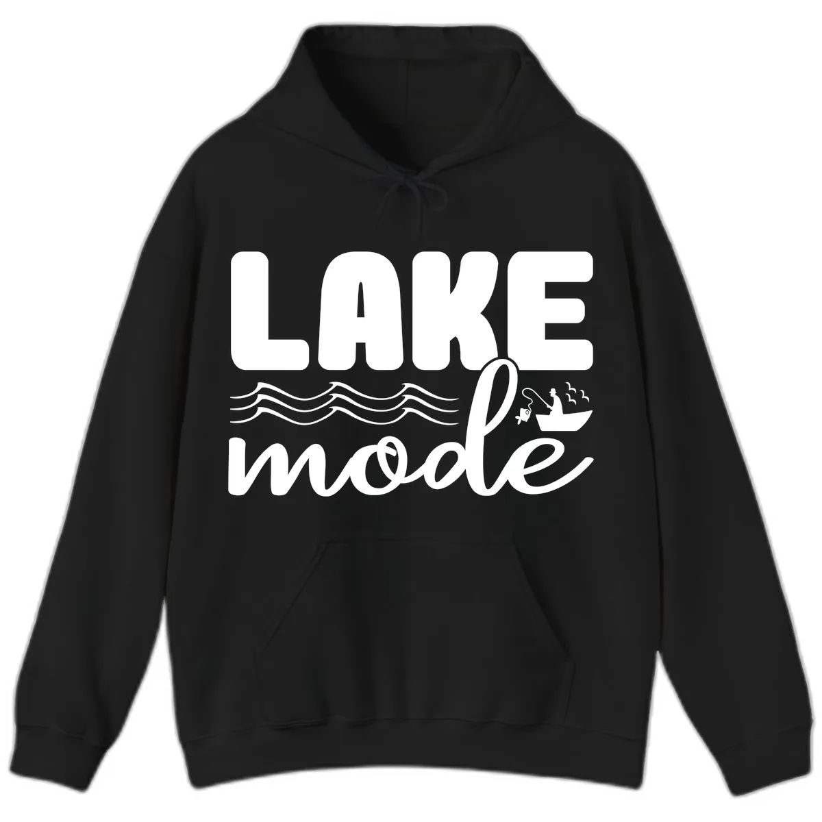 Lake Mode Typography Design Hoodie in Black