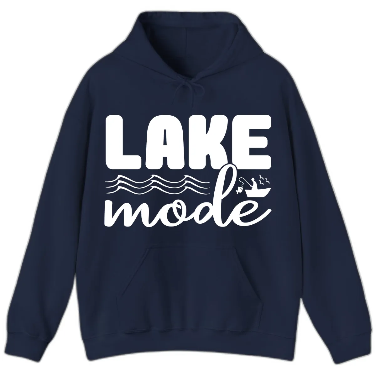 Lake Mode Typography Design Hoodie in Navy