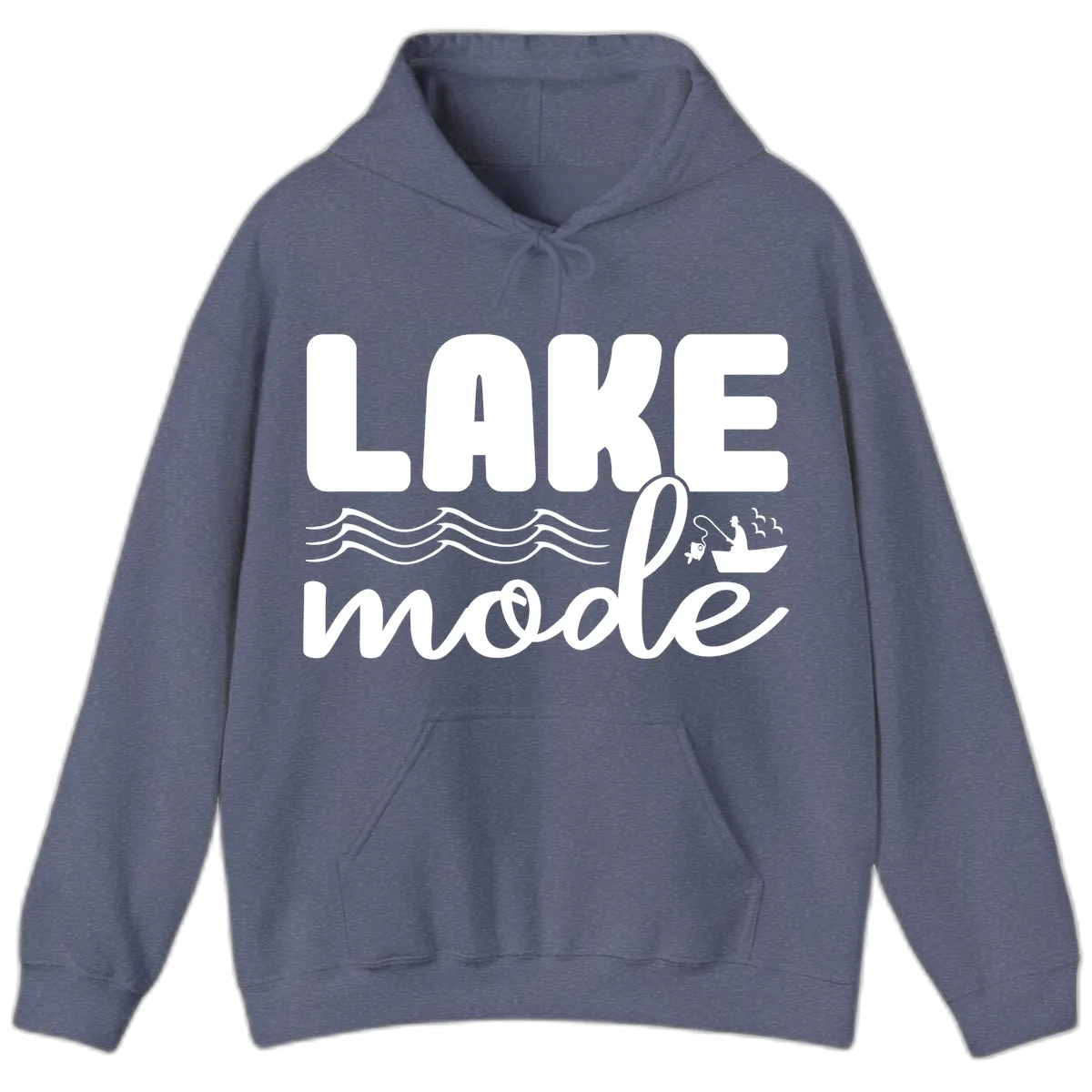 Lake Mode Typography Design Hoodie in Heather Navy