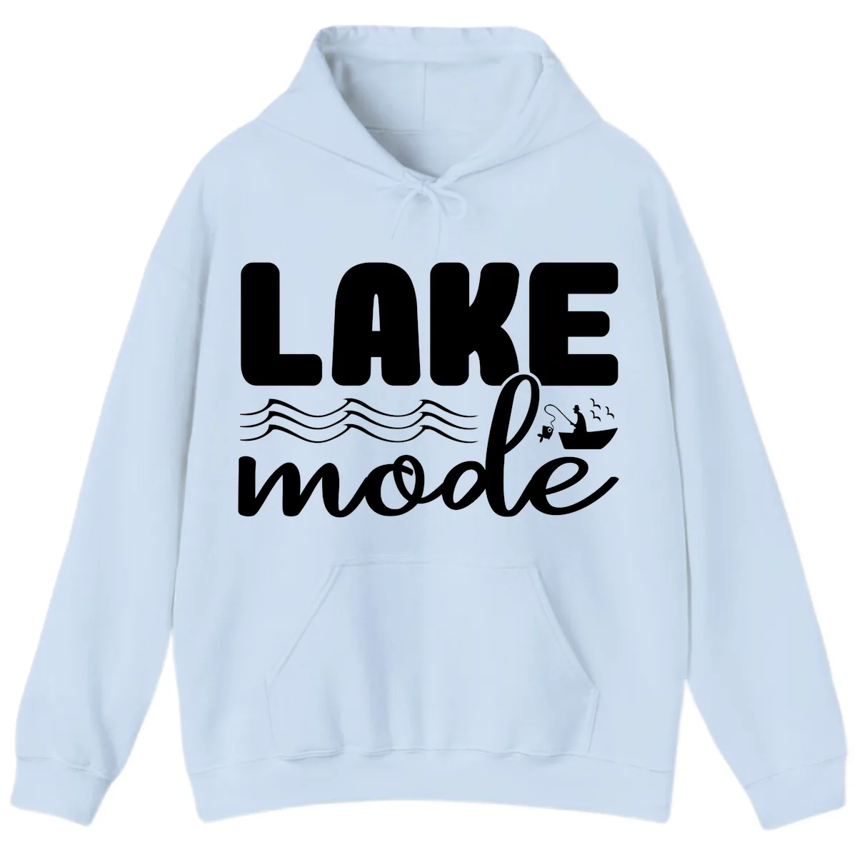Lake Mode Typography Design Hoodie in Light Blue