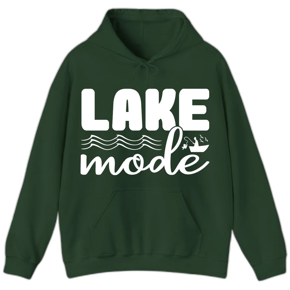 Lake Mode Typography Design Hoodie in Forest Green
