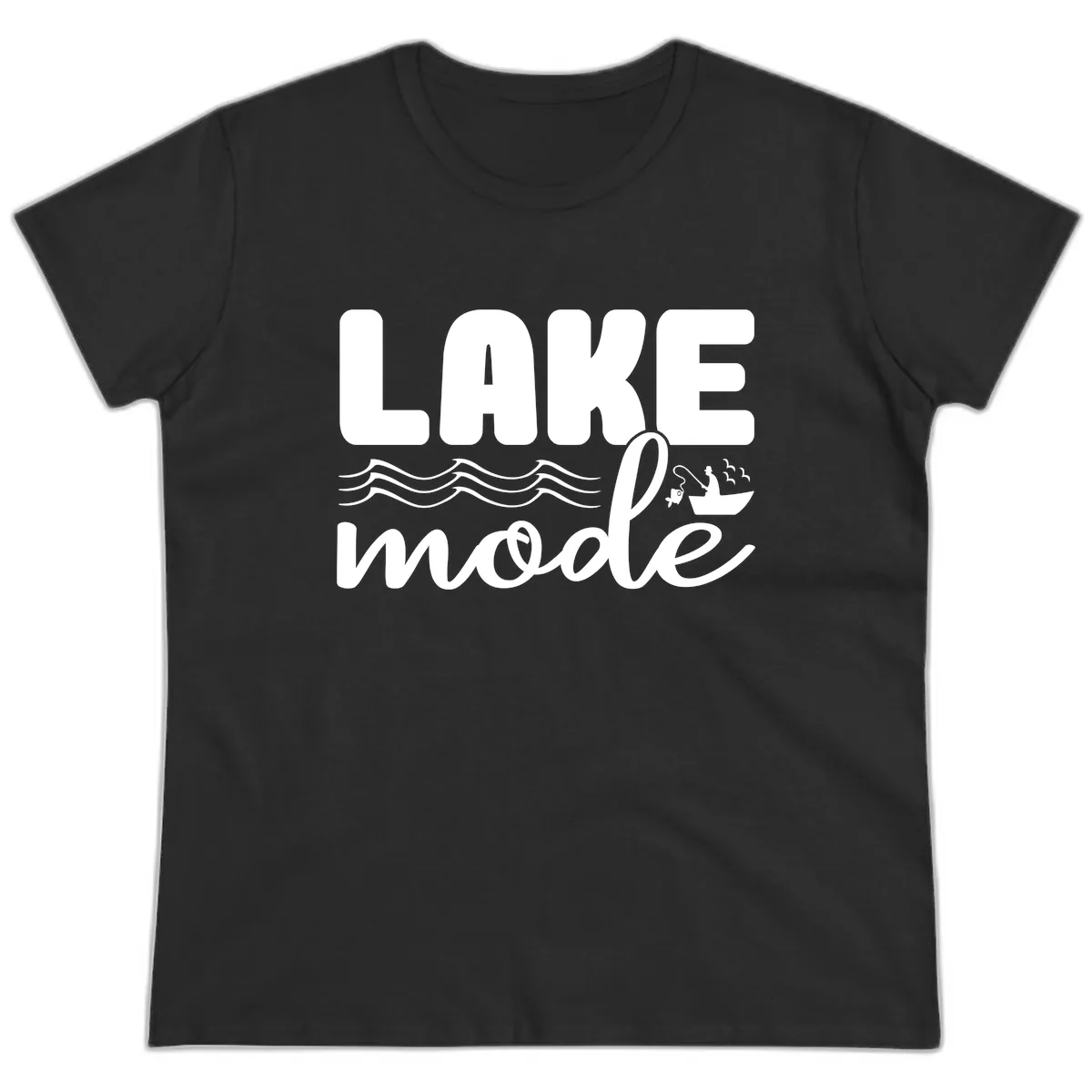 Lake Mode Typography Design Ladies Tee in Black