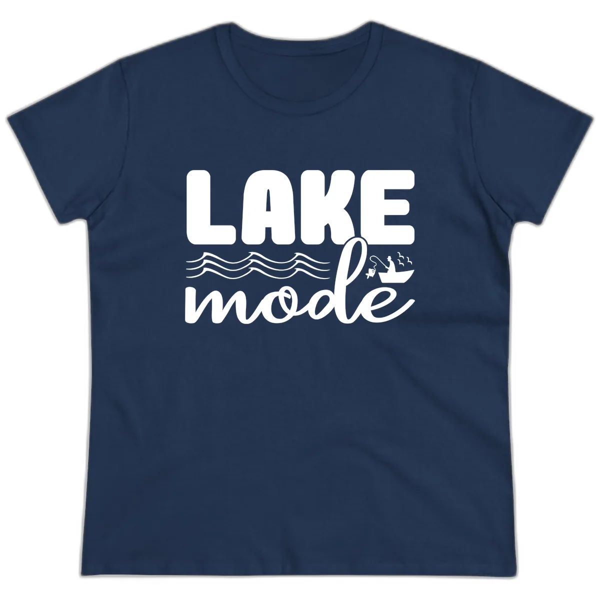 Lake Mode Typography Design Ladies Tee in Navy