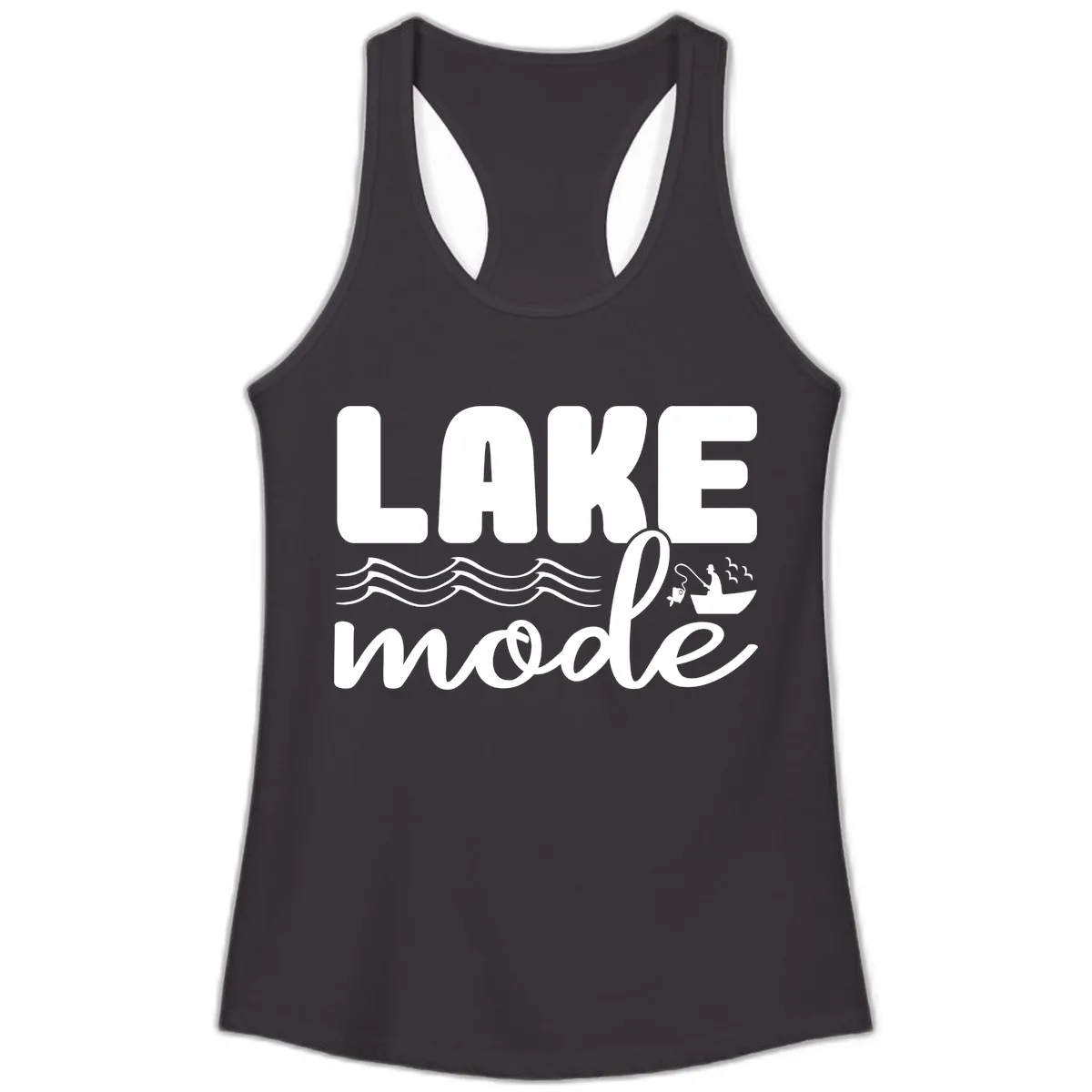 Lake Mode Typography Design Ladies Tank in Black