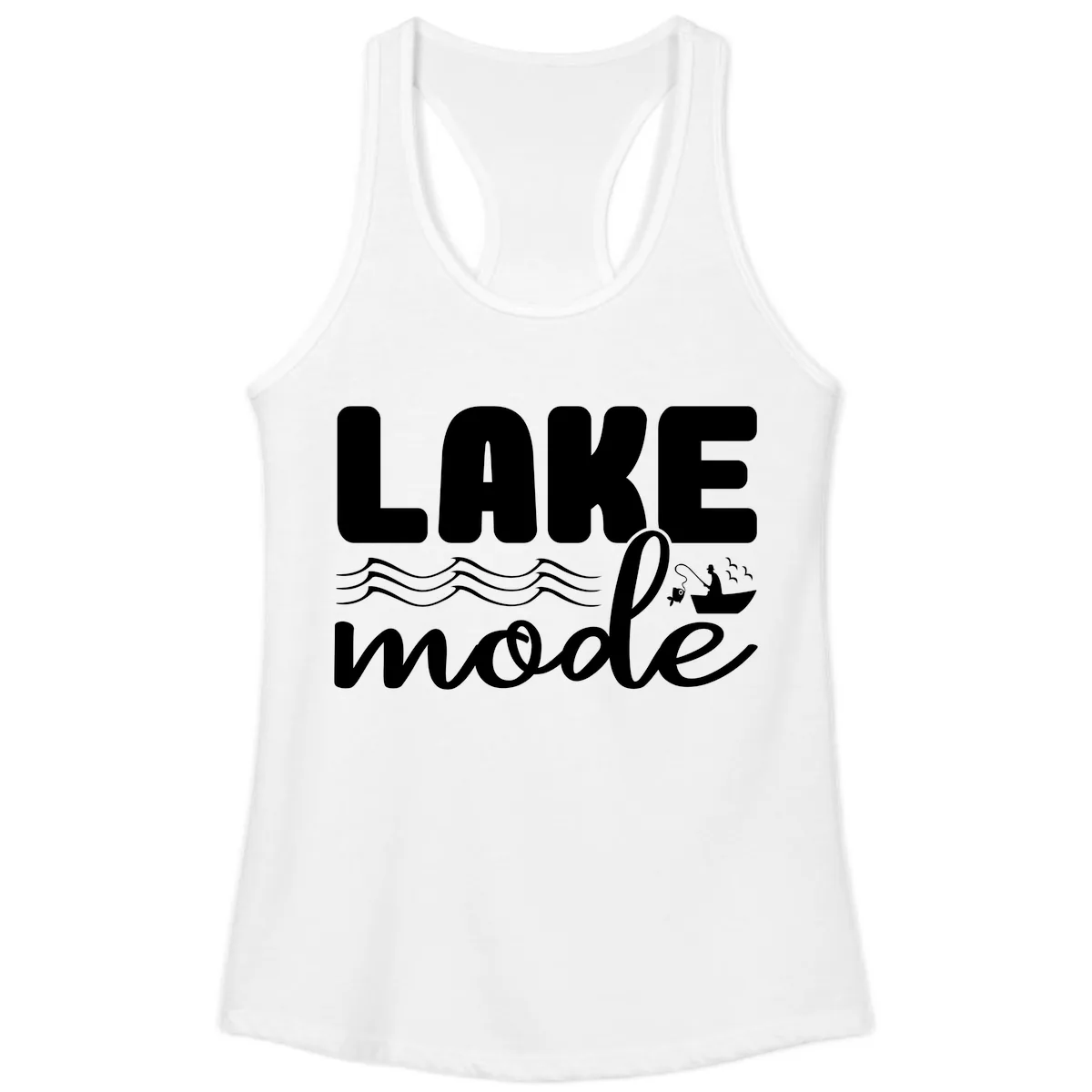Lake Mode Typography Design Ladies Tank in White