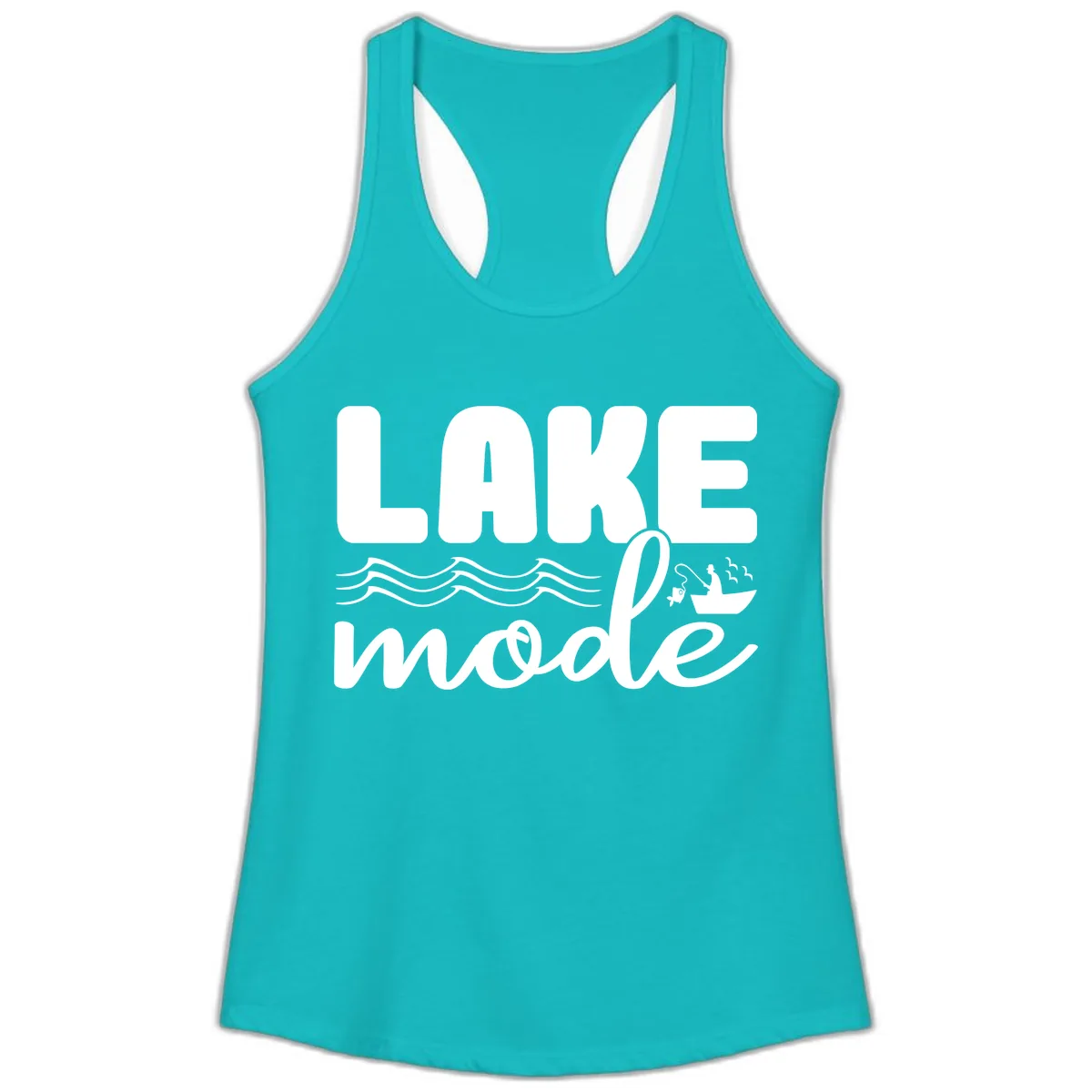 Lake Mode Typography Design Ladies Tank in Tahiti Blue