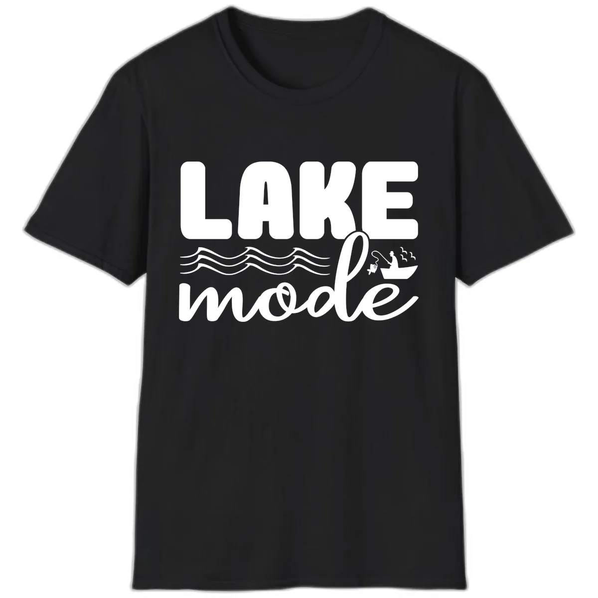 Lake Mode Typography Design T-Shirt in Black