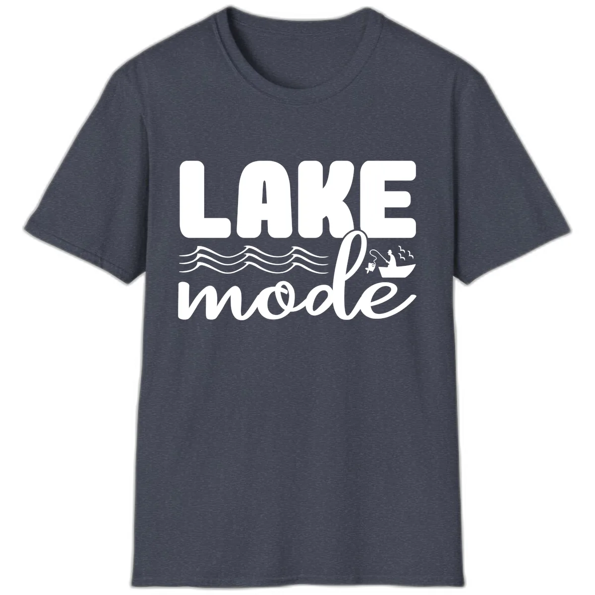 Lake Mode Typography Design T-Shirt in Heather Navy