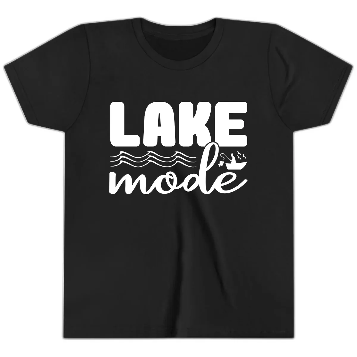Lake Mode Typography Design Youth T-Shirt in Black