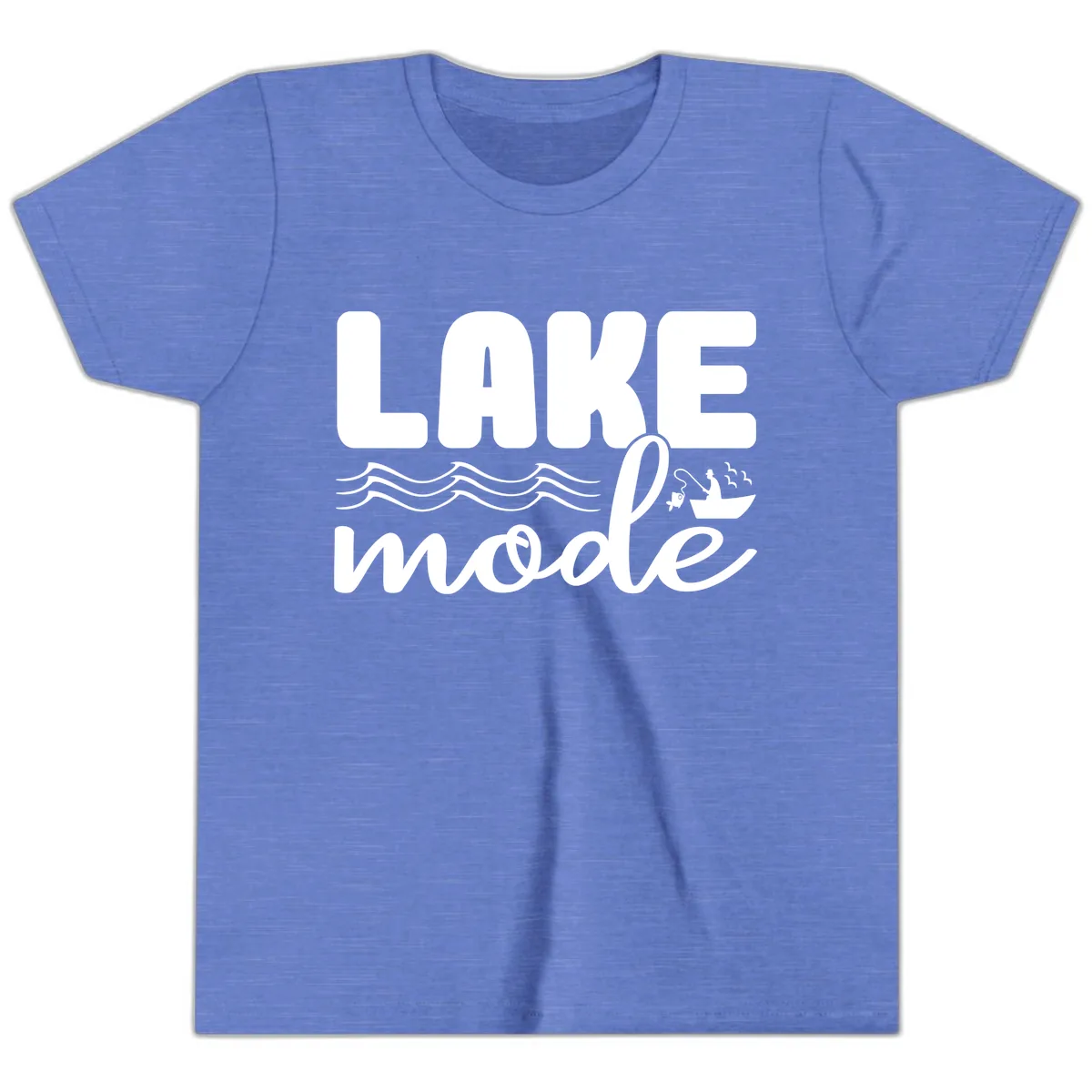 Lake Mode Typography Design Youth T-Shirt in Heather Columbia Blue