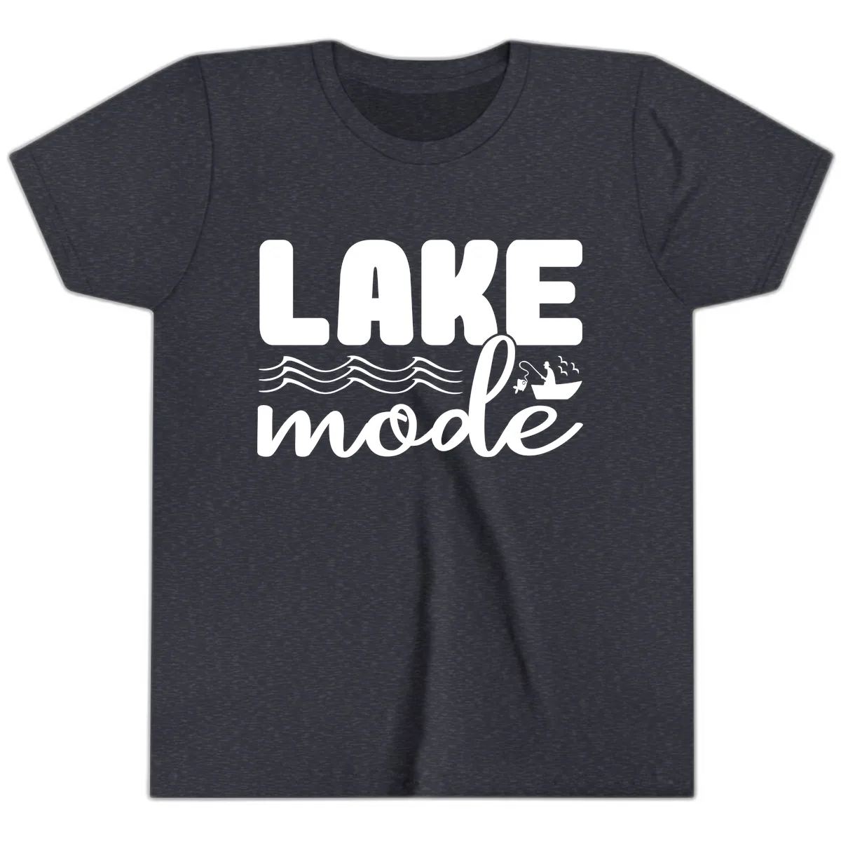 Lake Mode Typography Design Youth T-Shirt in Heather Navy