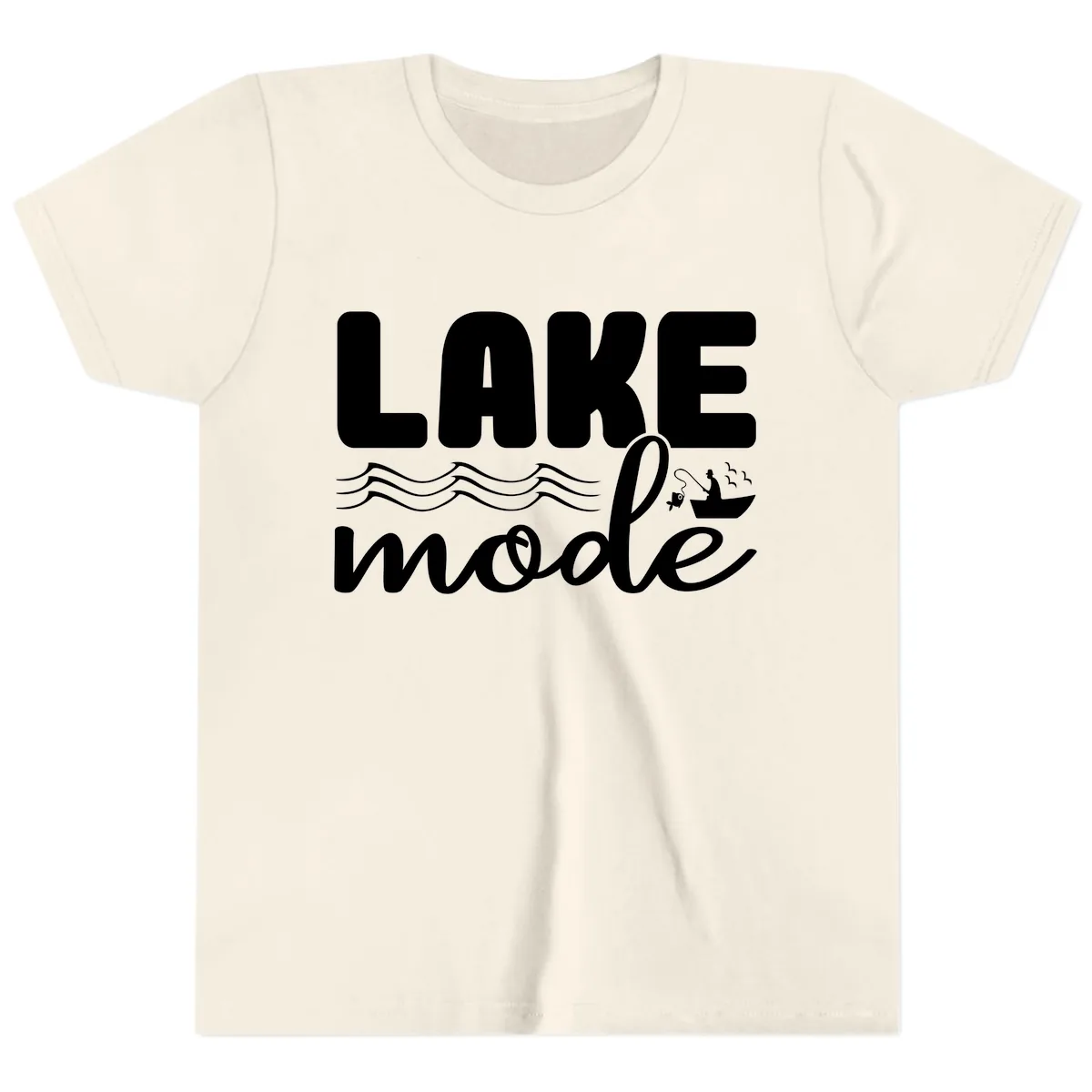Lake Mode Typography Design Youth T-Shirt in Natural