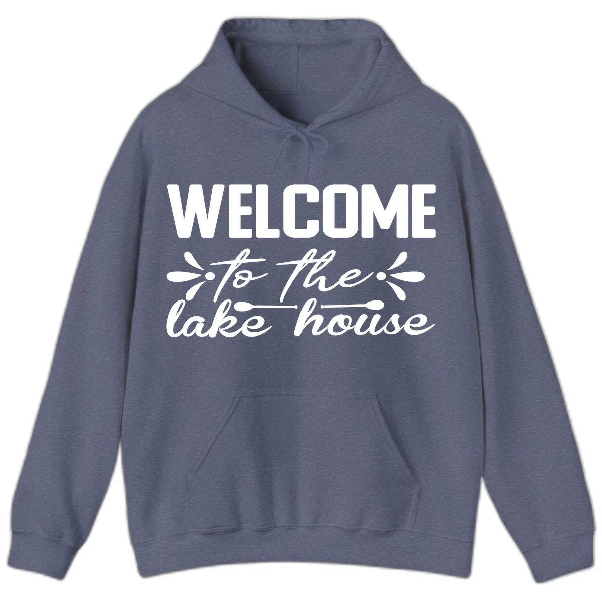 Welcome To The Lake House Design Hoodie in Heather Navy
