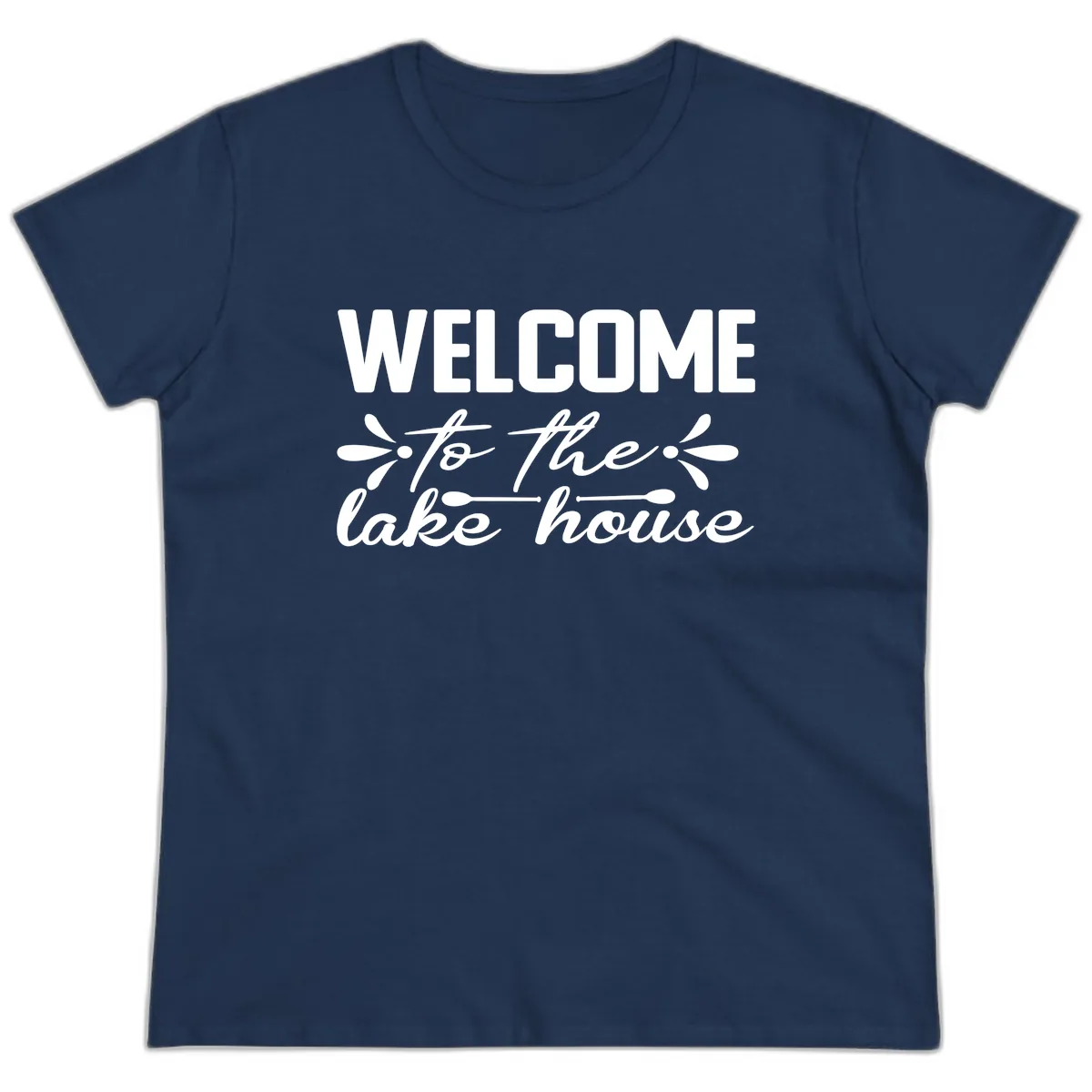 Welcome To The Lake House Design Ladies Tee in Navy