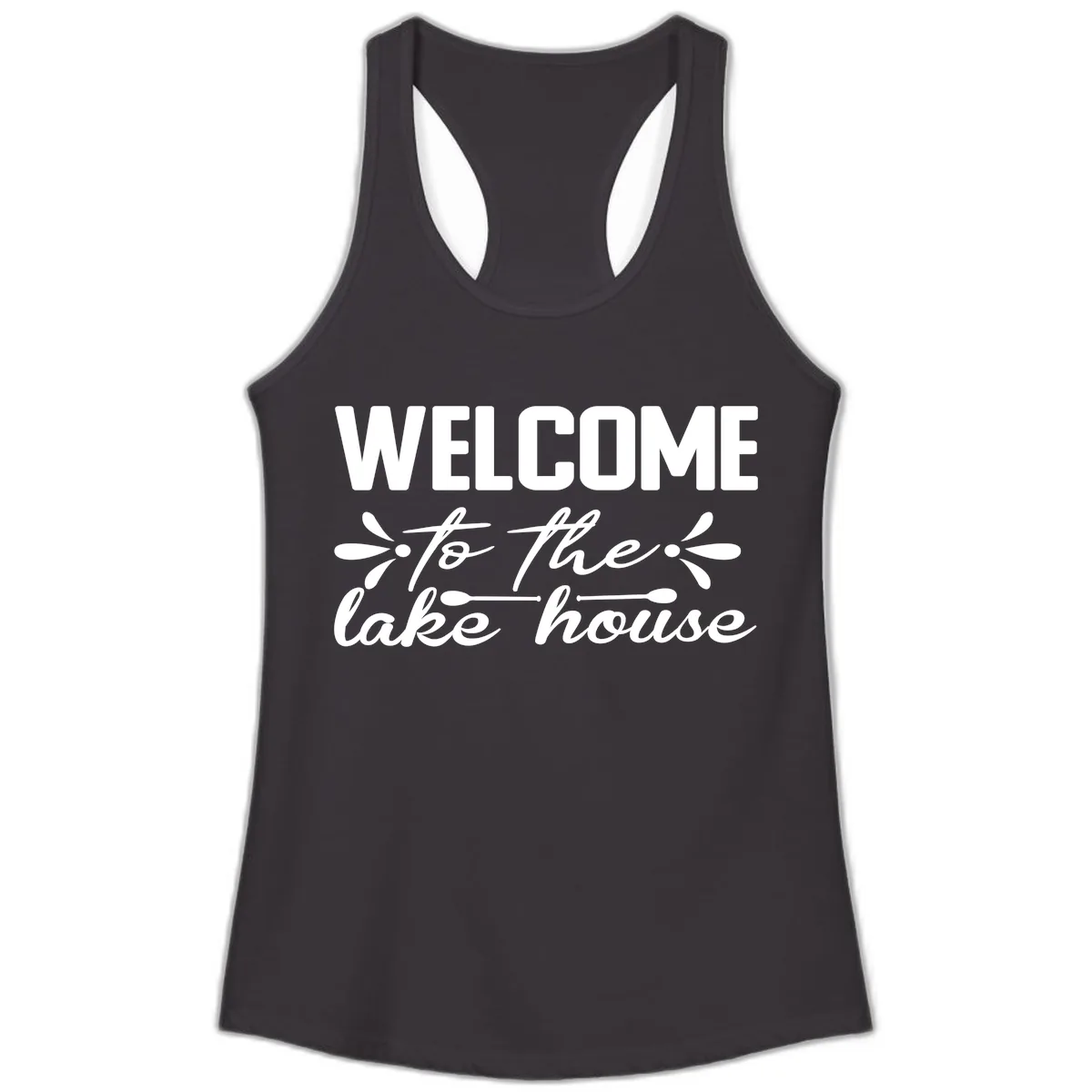 Welcome To The Lake House Design Ladies Tank in Black