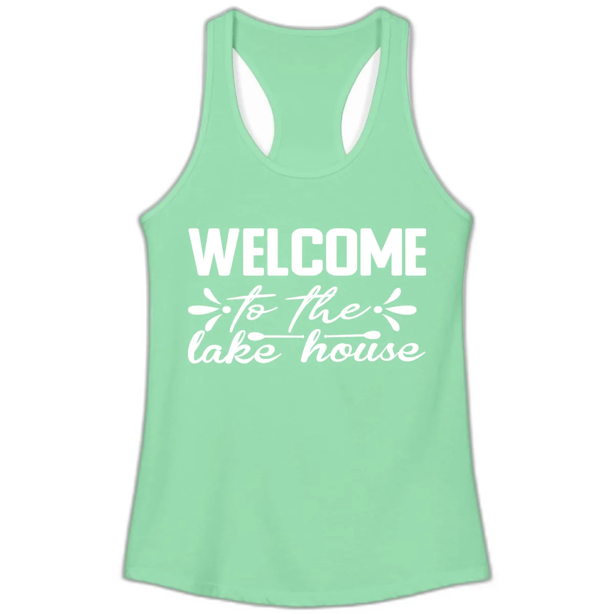 Welcome To The Lake House Design Ladies Tank in Solid Mint