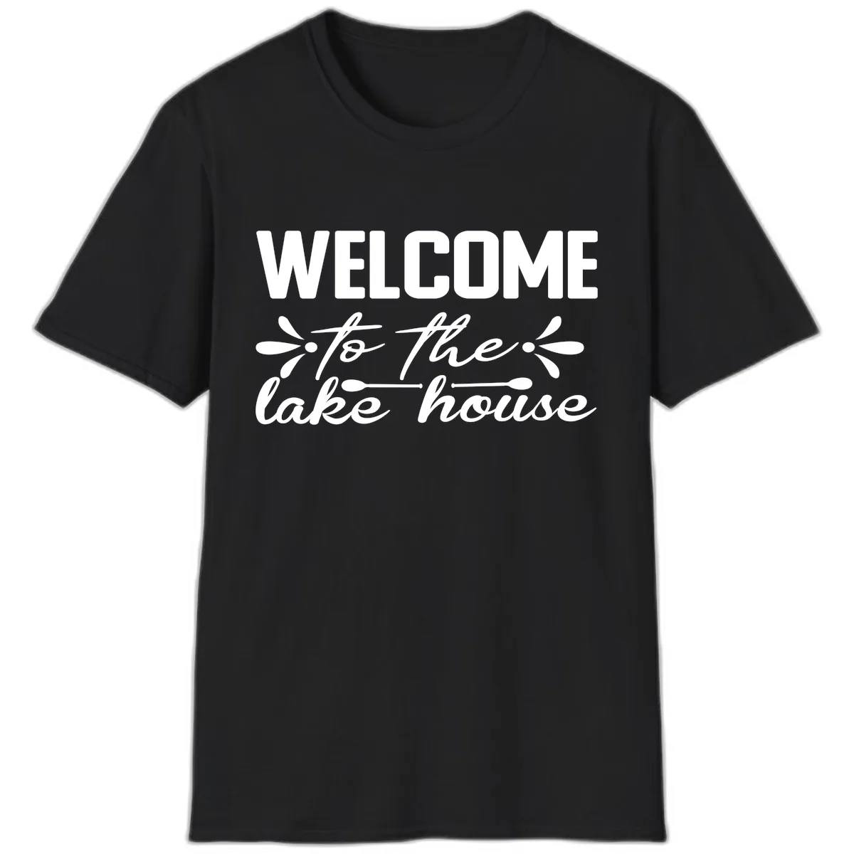 Welcome To The Lake House Design T-Shirt in Black
