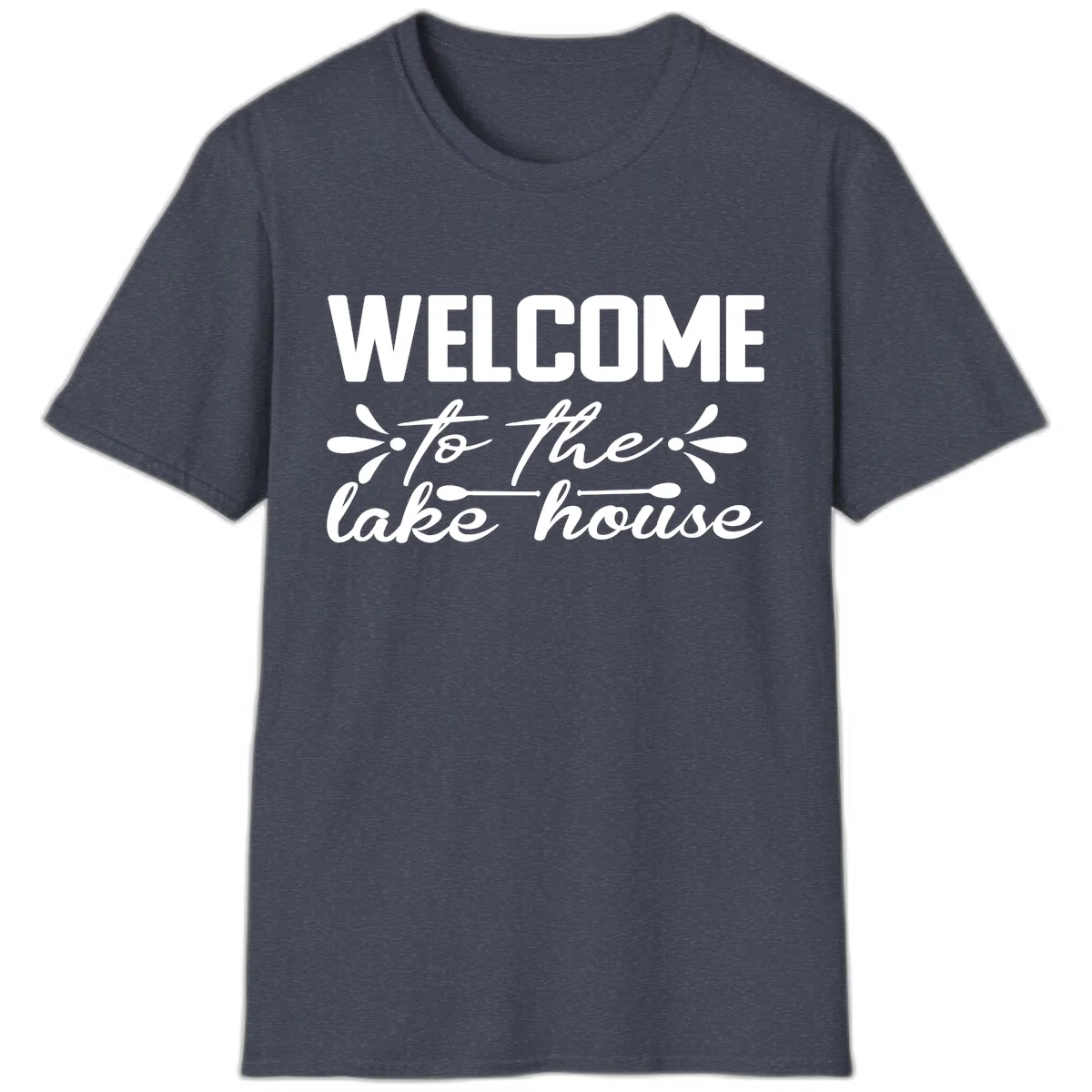 Welcome To The Lake House Design T-Shirt in Heather Navy