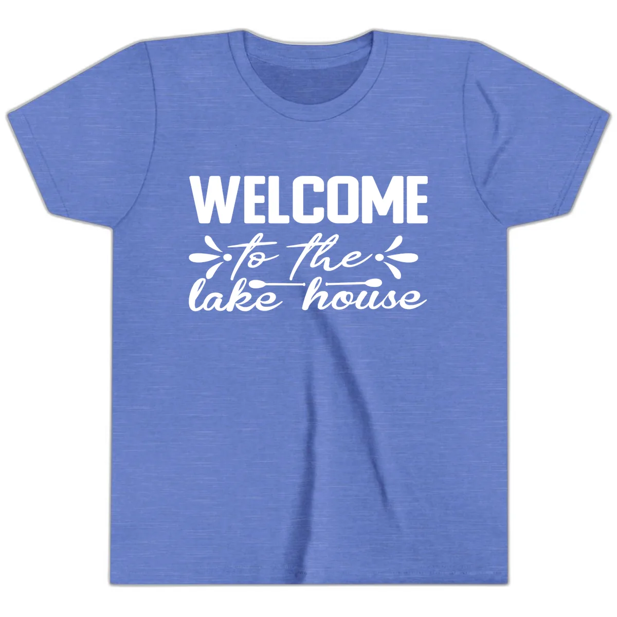 Welcome To The Lake House Design Youth T-Shirt in Heather Columbia Blue