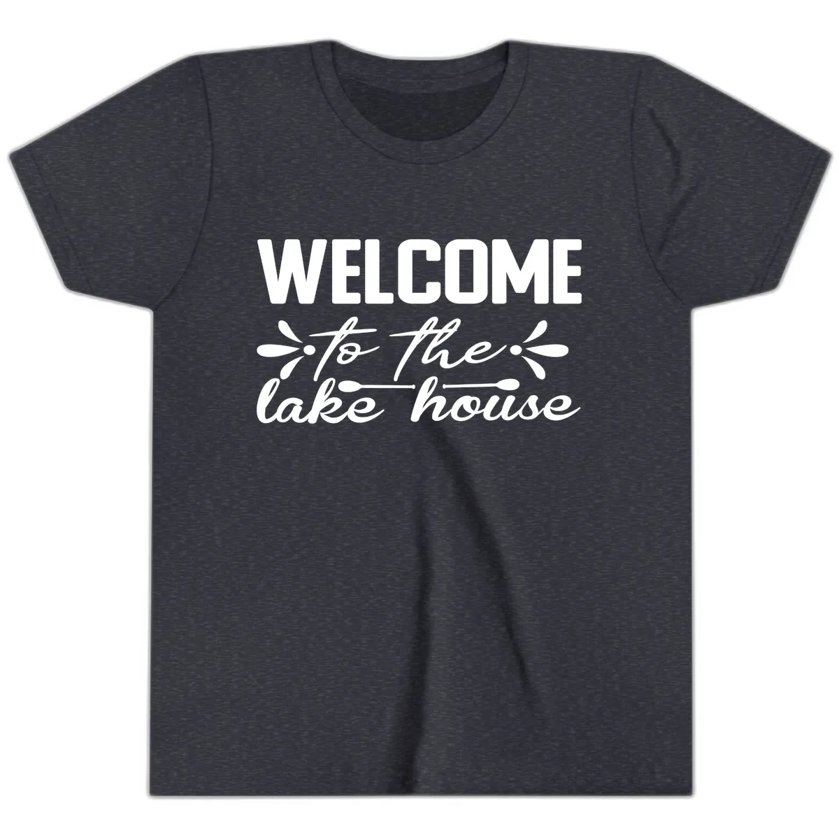 Welcome To The Lake House Design Youth T-Shirt in Heather Navy