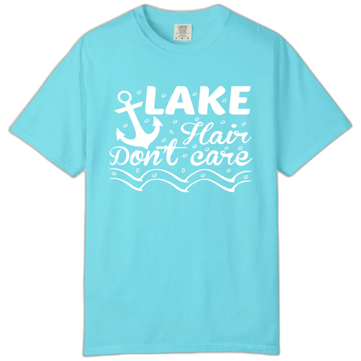 Lake Hair Don't Care Anchor Design Comfort Color in Lagoon Blue