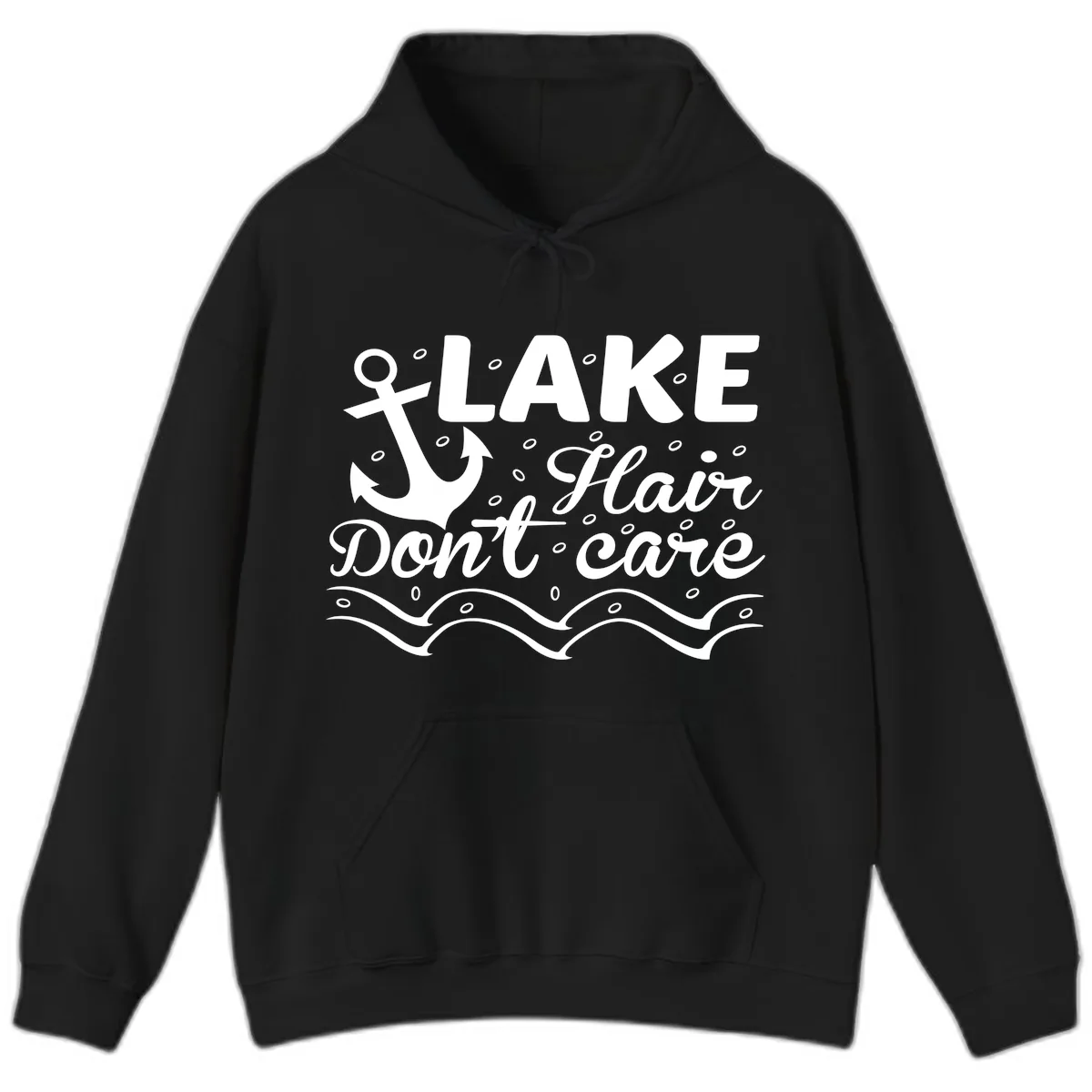 Lake Hair Don't Care Anchor Design Hoodie in Black