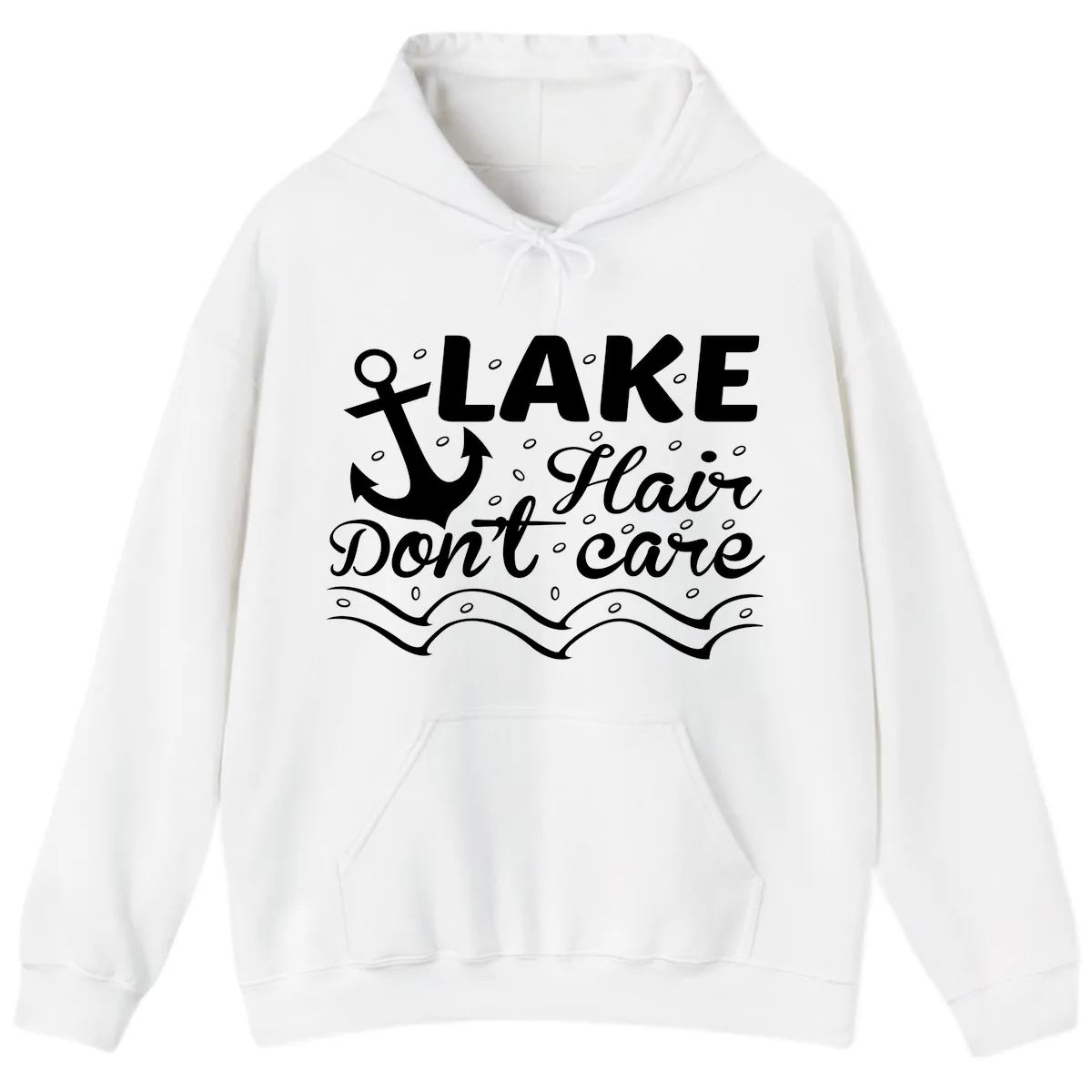 Lake Hair Don't Care Anchor Design Hoodie in White