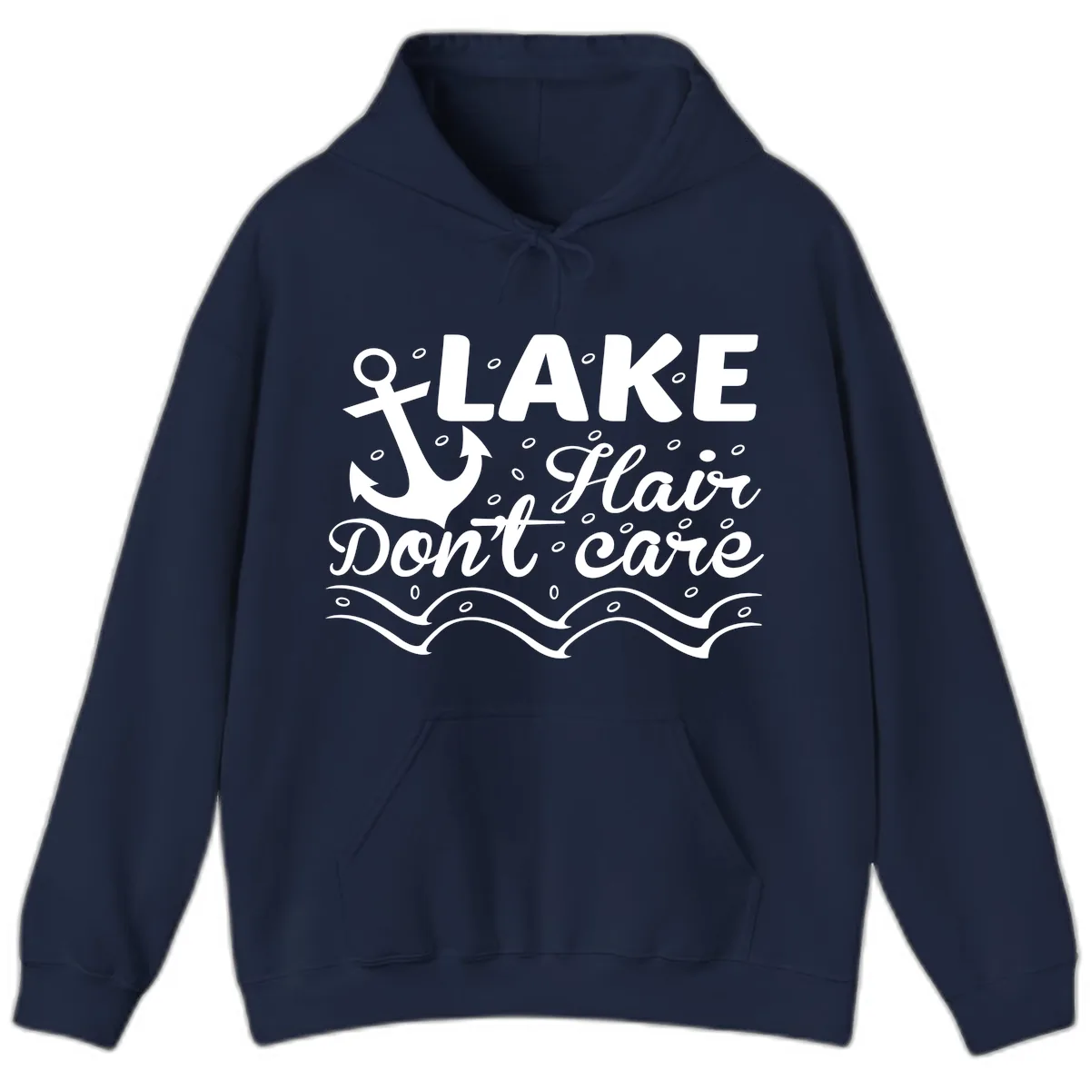 Lake Hair Don't Care Anchor Design Hoodie in Navy