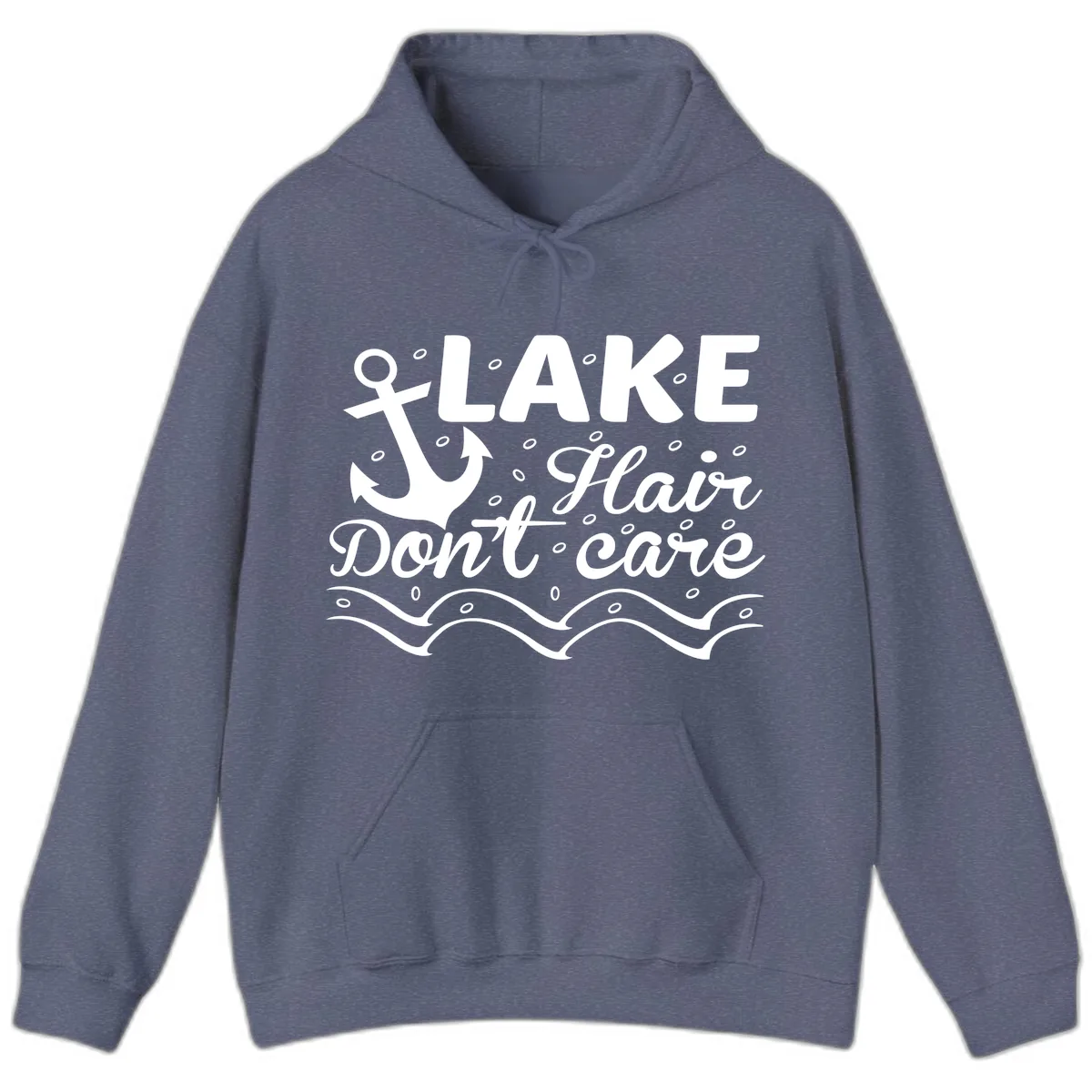 Lake Hair Don't Care Anchor Design Hoodie in Heather Navy