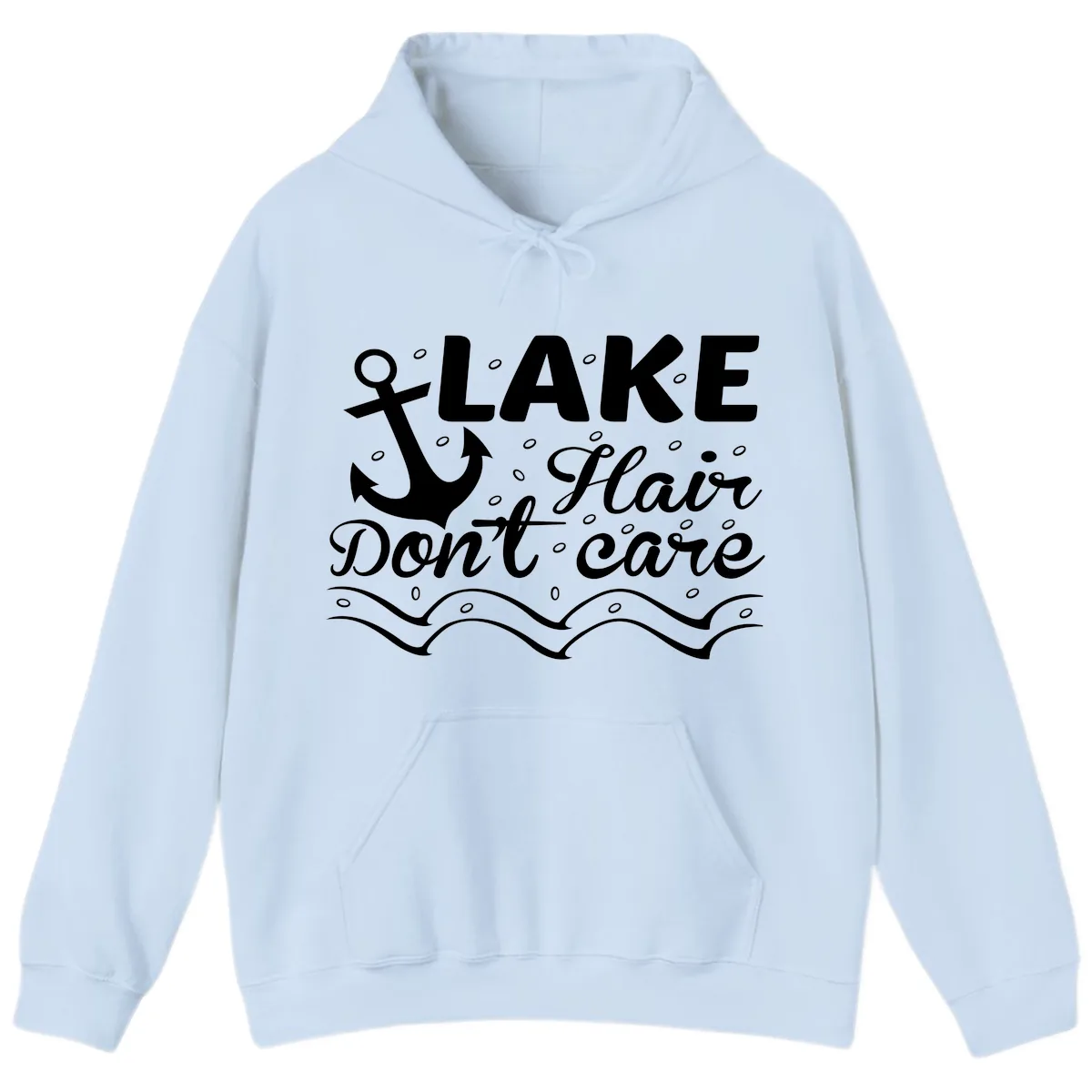 Lake Hair Don't Care Anchor Design Hoodie in Light Blue