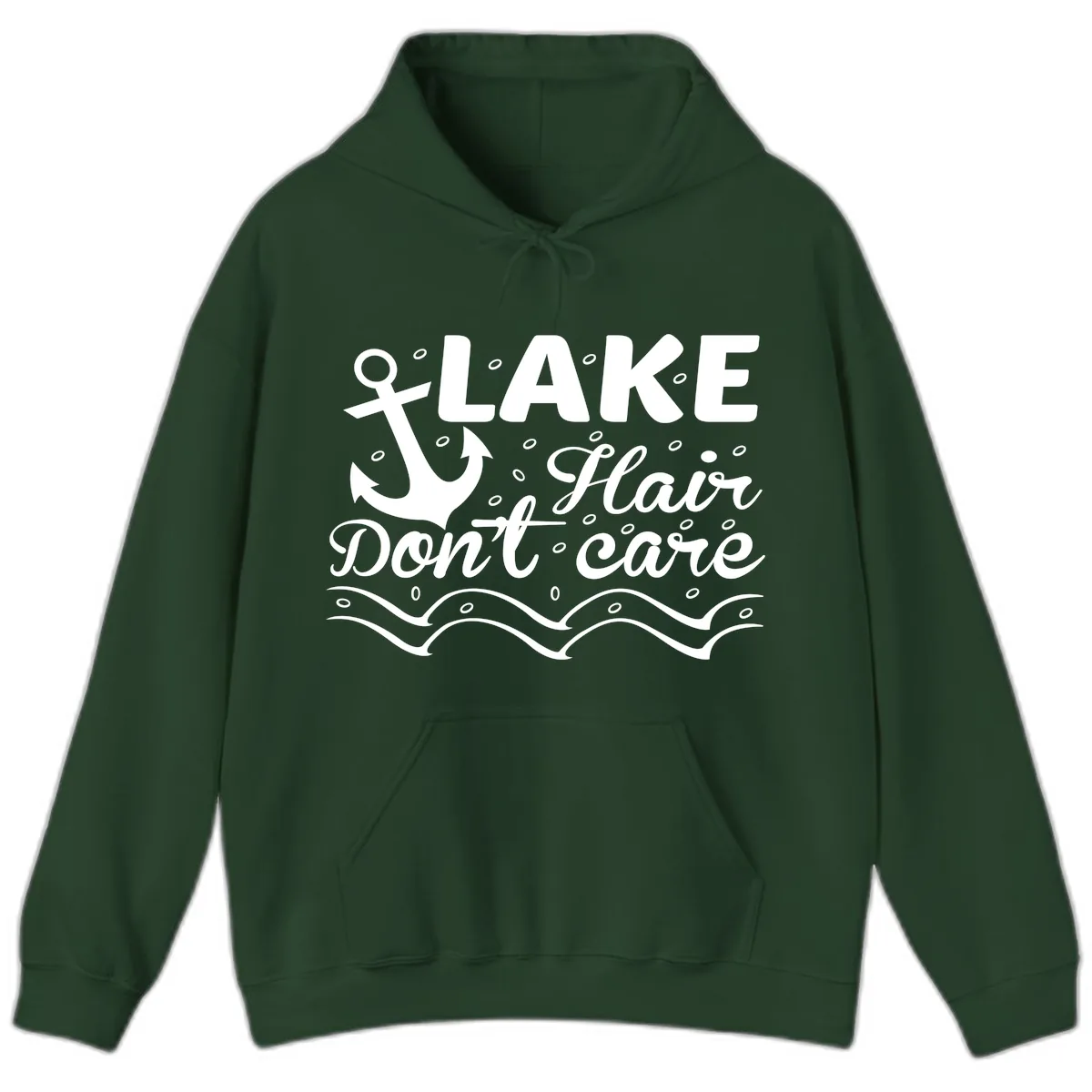 Lake Hair Don't Care Anchor Design Hoodie in Forest Green