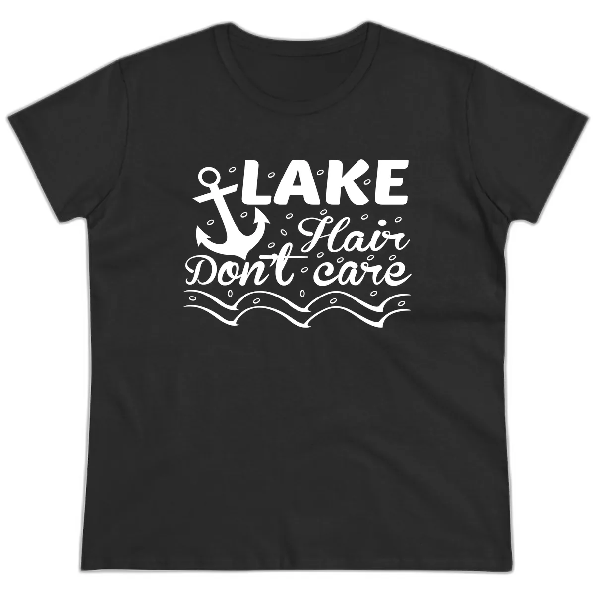 Lake Hair Don't Care Anchor Design Ladies Tee in Black