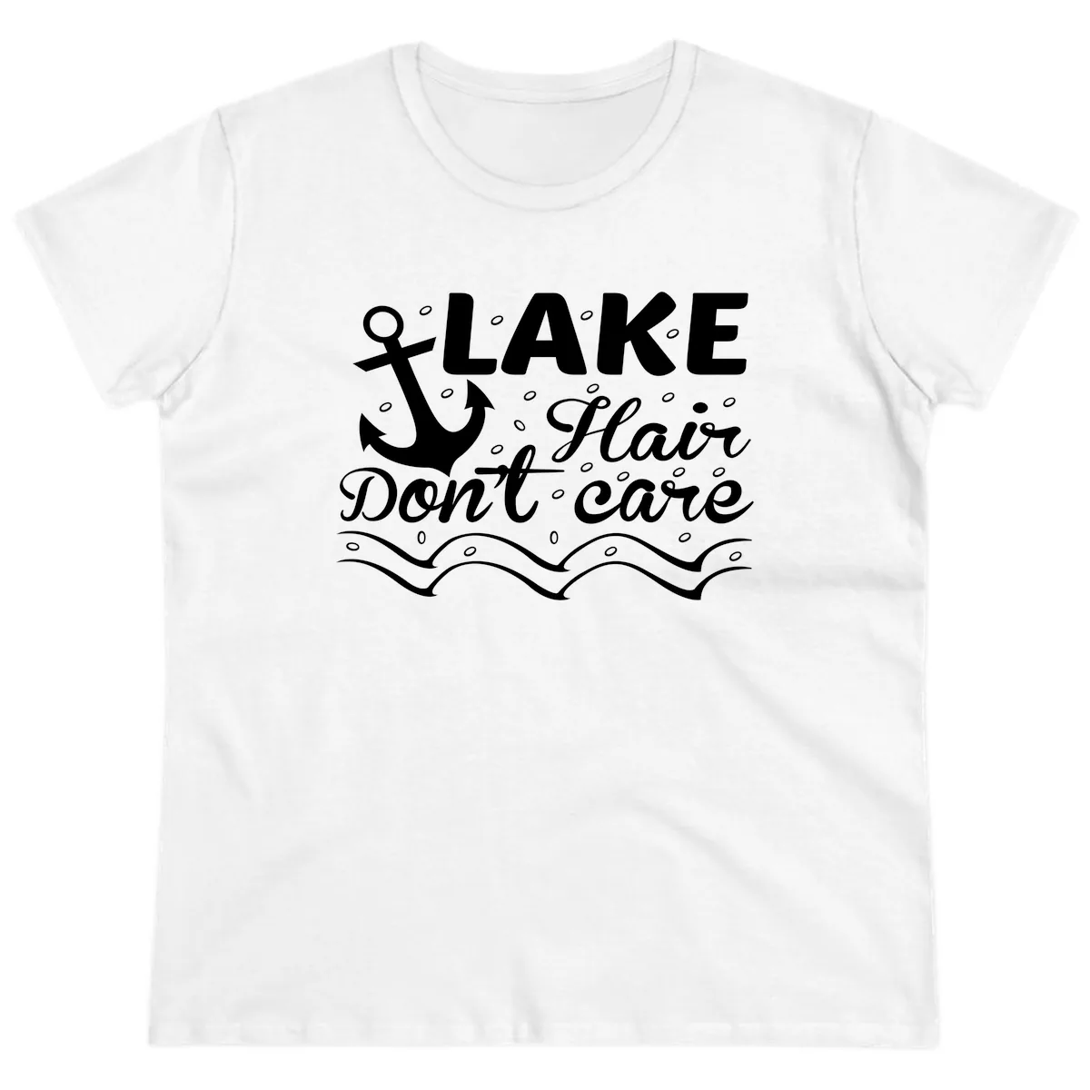 Lake Hair Don't Care Anchor Design Ladies Tee in White