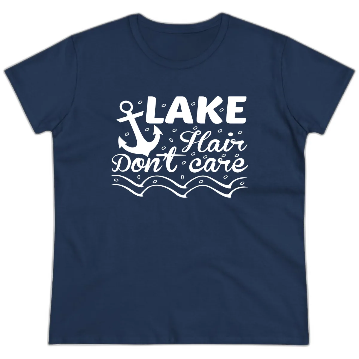 Lake Hair Don't Care Anchor Design Ladies Tee in Navy