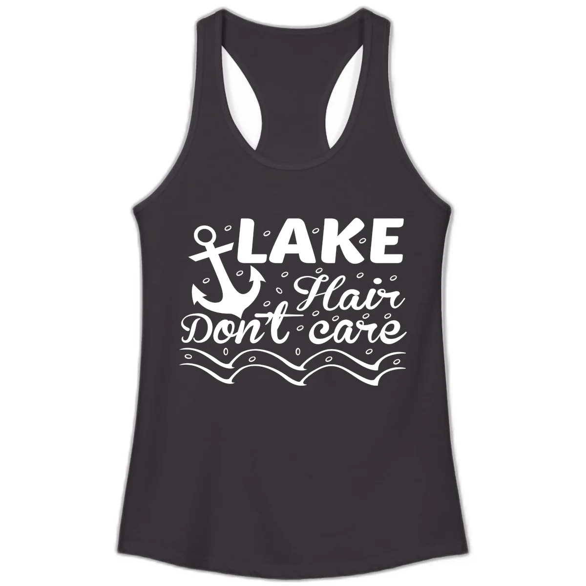 Lake Hair Don't Care Anchor Design Ladies Tank in Black