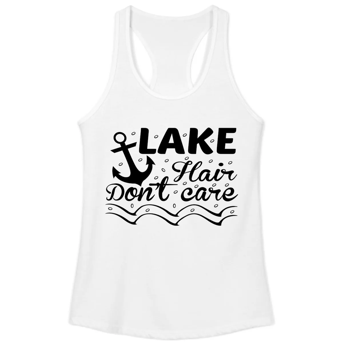 Lake Hair Don't Care Anchor Design Ladies Tank in White