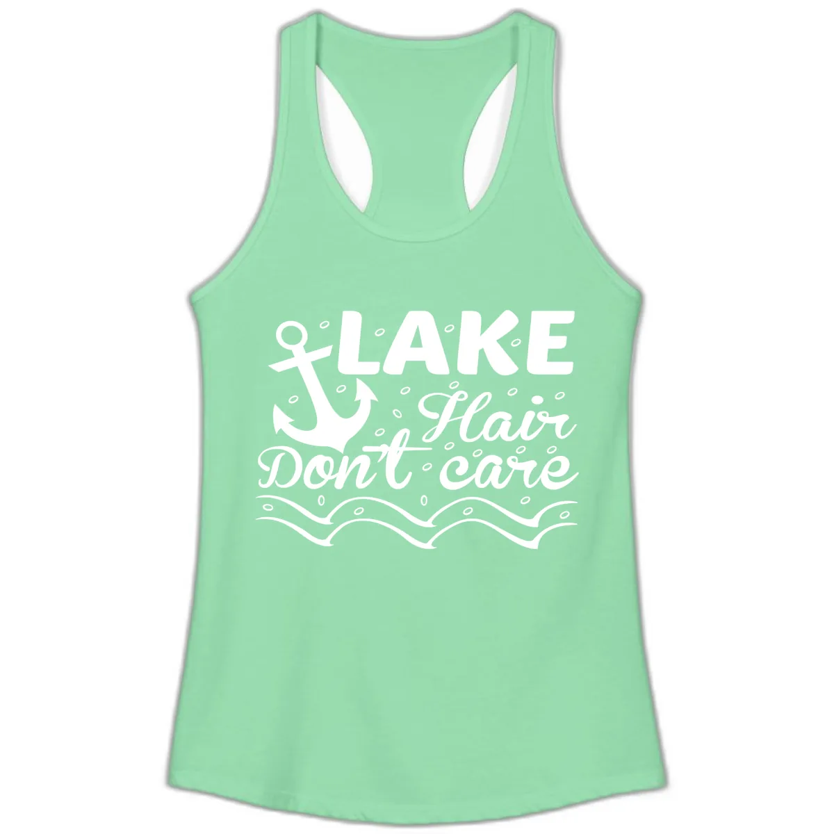Lake Hair Don't Care Anchor Design Ladies Tank in Solid Mint