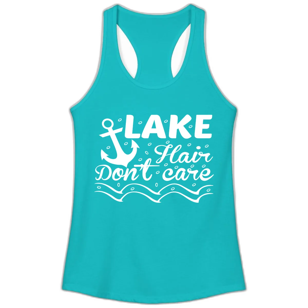 Lake Hair Don't Care Anchor Design Ladies Tank in Tahiti Blue